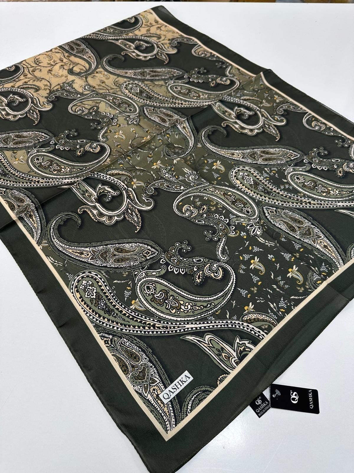 QASHKA Saten İpek Şal Etro Desen LBT0115