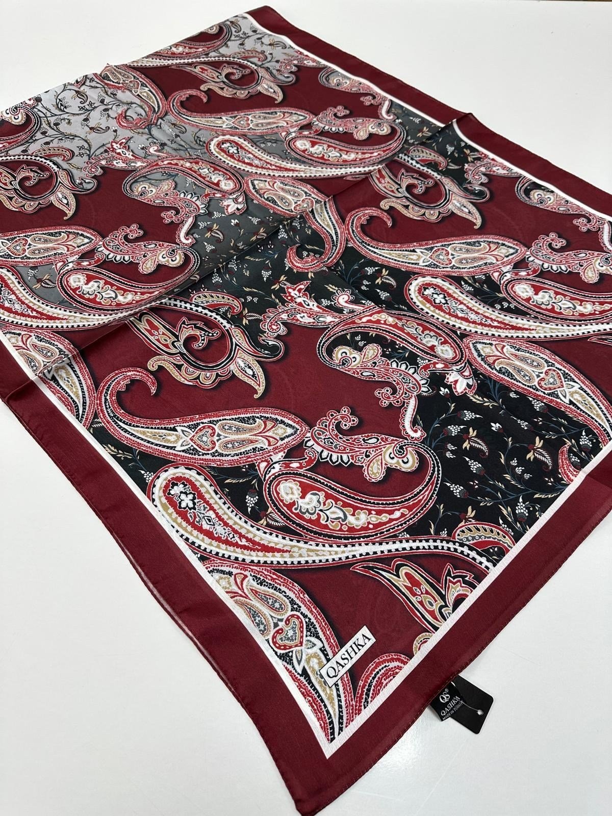 QASHKA Saten İpek Şal Etro Desen LBT0102