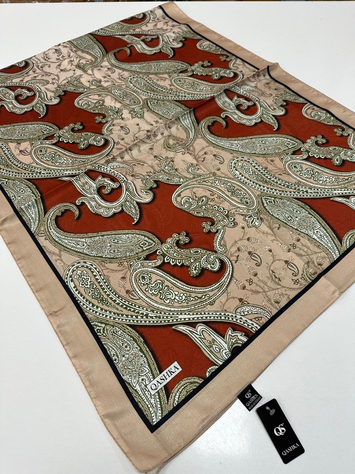 QASHKA Saten İpek Şal Etro Desen LBT0113