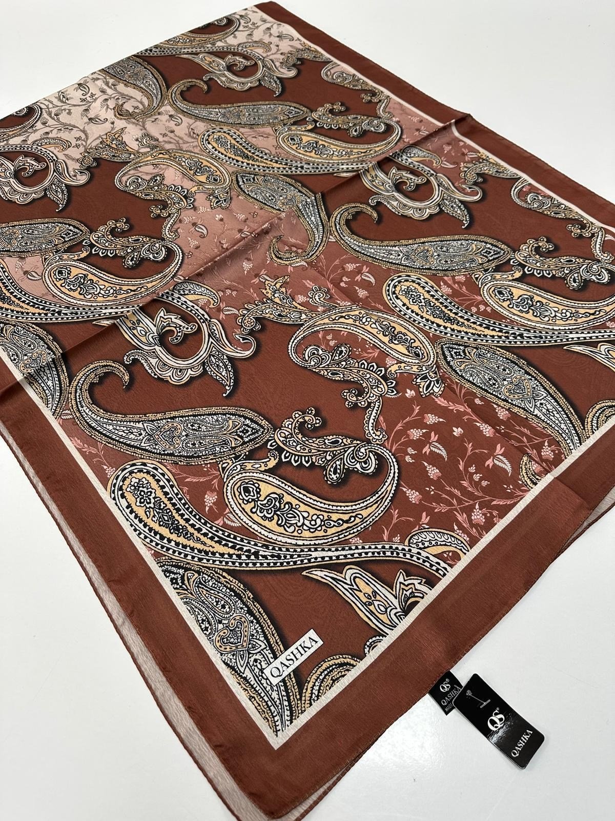 QASHKA Saten İpek Şal Etro Desen LBT0118