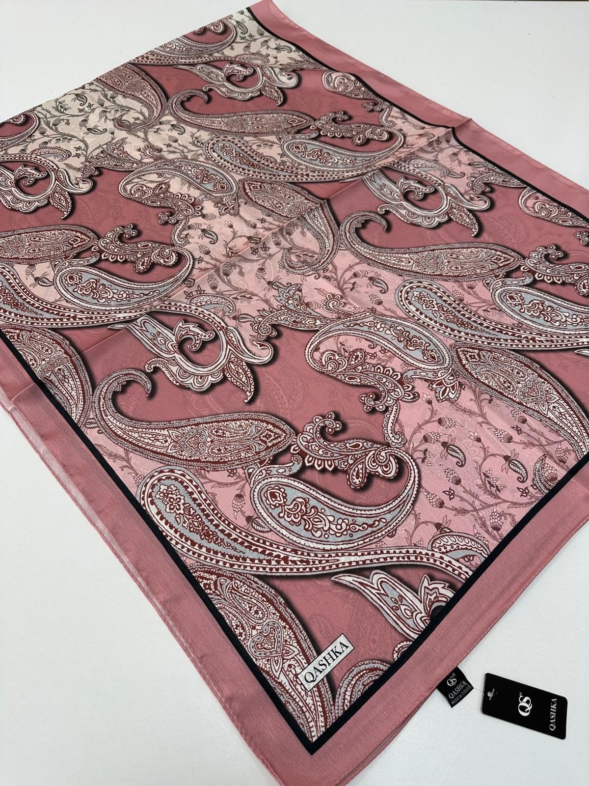 QASHKA Saten İpek Şal Etro Desen LBT0105
