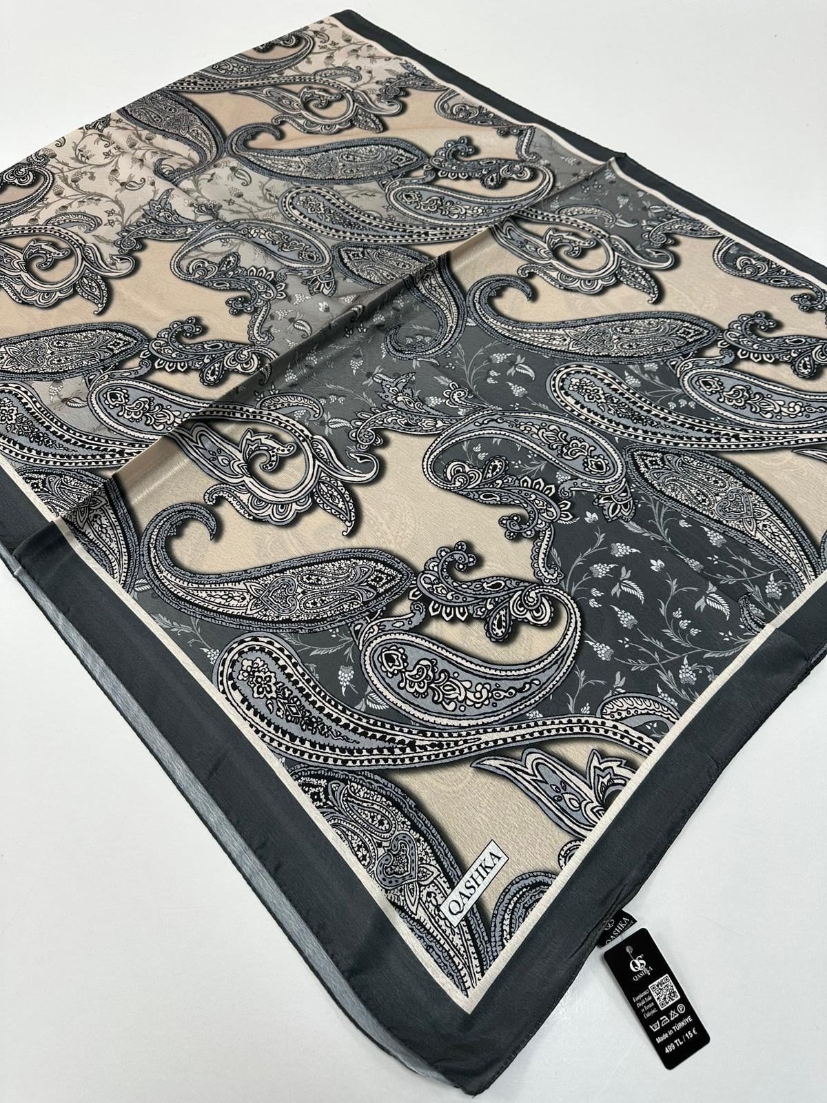 QASHKA Saten İpek Şal Etro Desen LBT0107