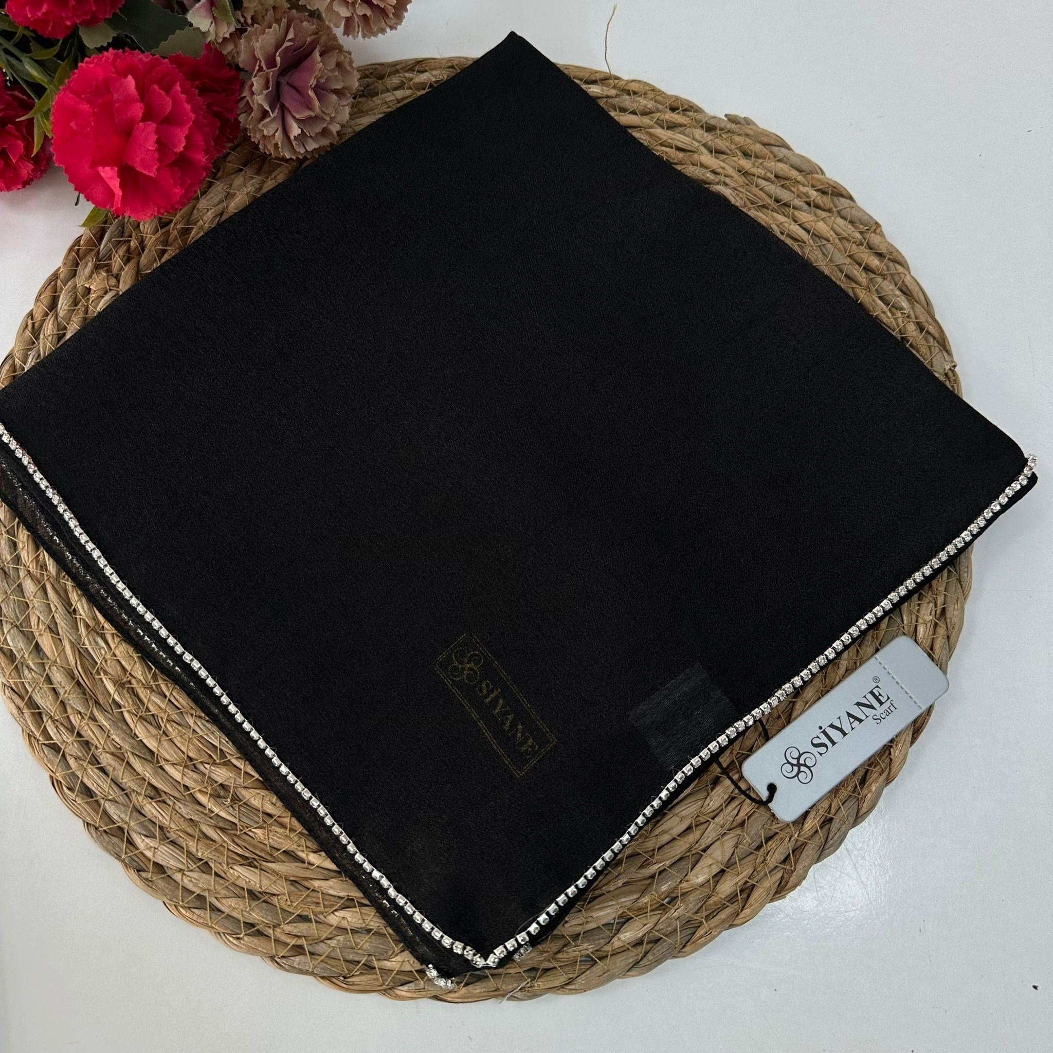 Siyane Taşlı Pırlanta Eşarp Siyah JHC0101