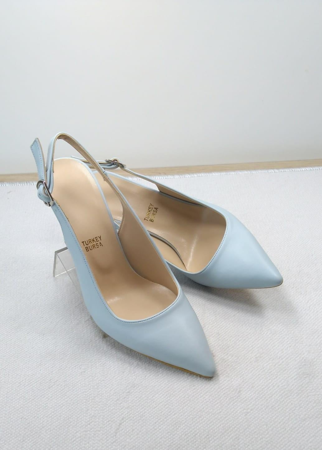 kadın stiletto arkası açık ayakkabı bebe mavisi 8.5 cm topuk boyu