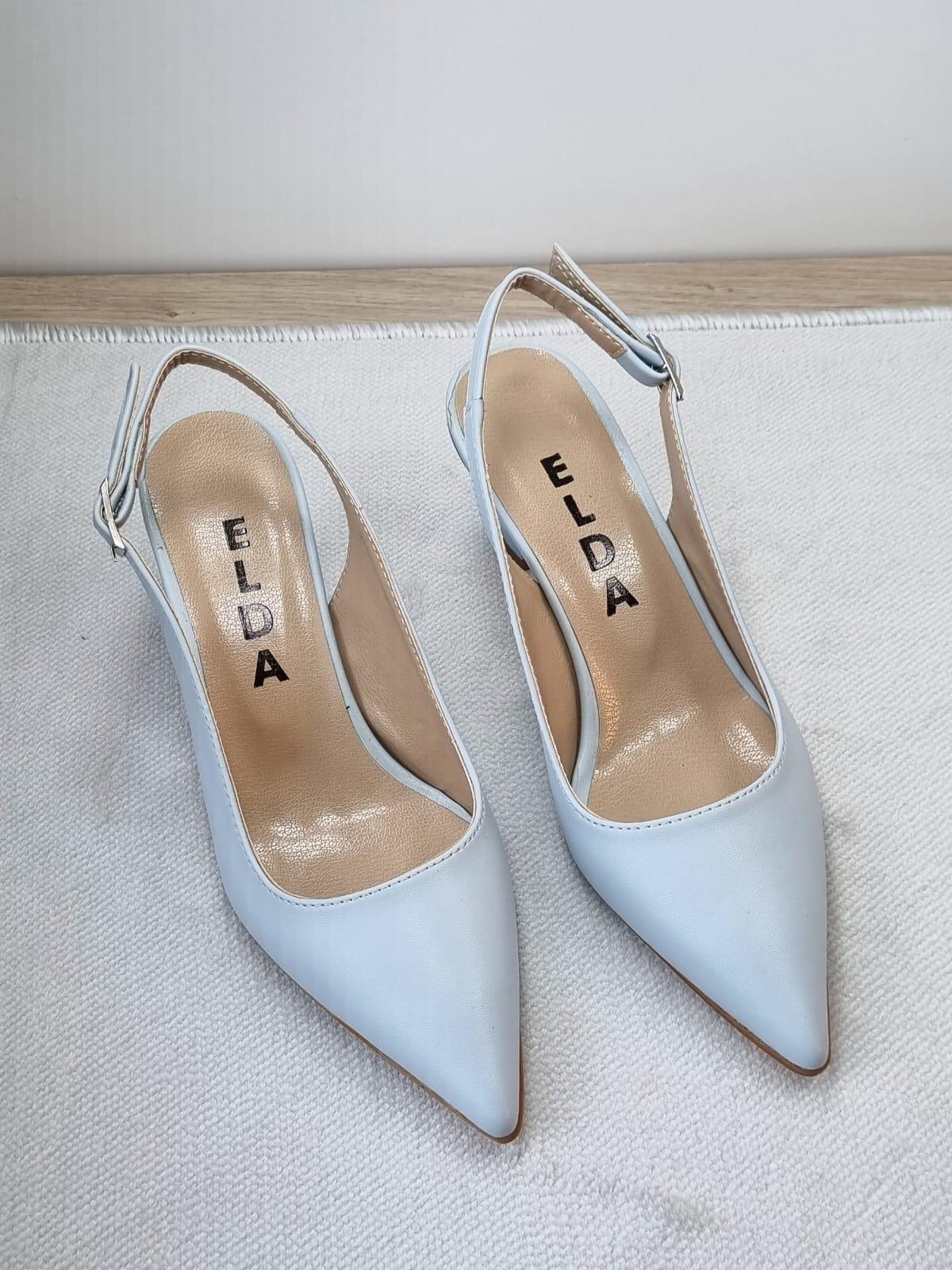 Yeni Sezon Bebe Mavisi İnce Topuklu Arkası Açık Kadın Stiletto