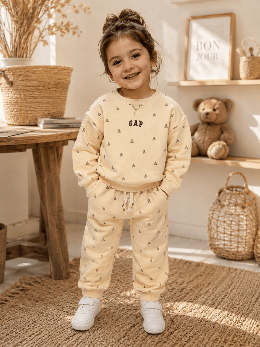 Ayıcıklı Unisex  Eşofman Takım - Krem