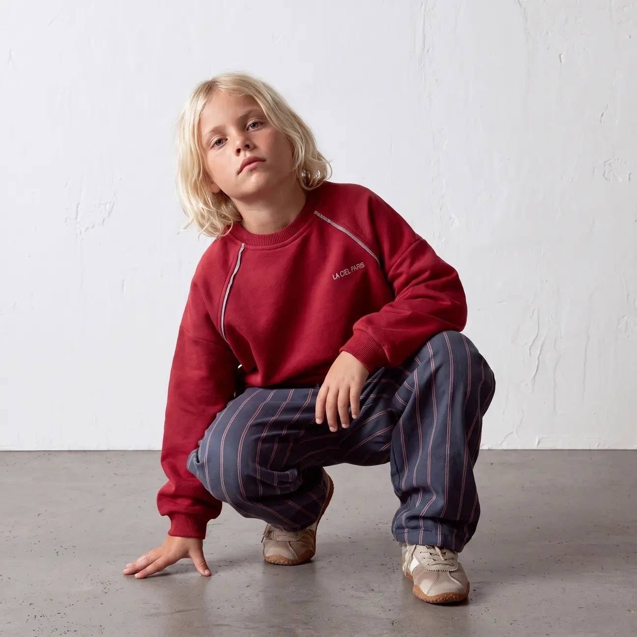 Bordo Sweatshirt Çizgili Pantolon Erkek Çocuk İkili Takım