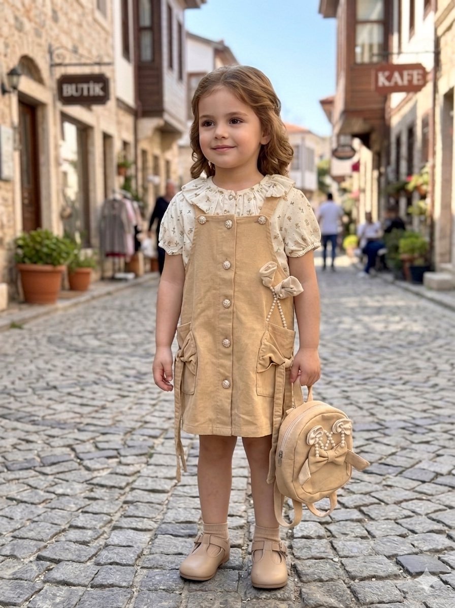 Çiçekli Elbise 3'lü Set  - Bej