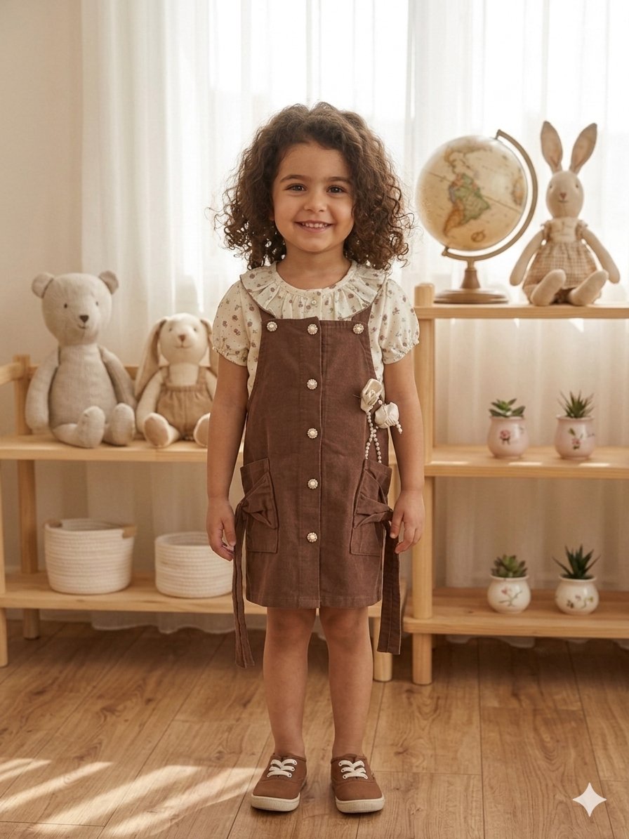 Çiçekli Elbise 3'lü Set  - Kahve