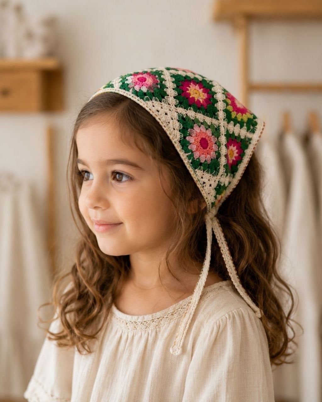Çiçekli Örgü Bandana - Renkli