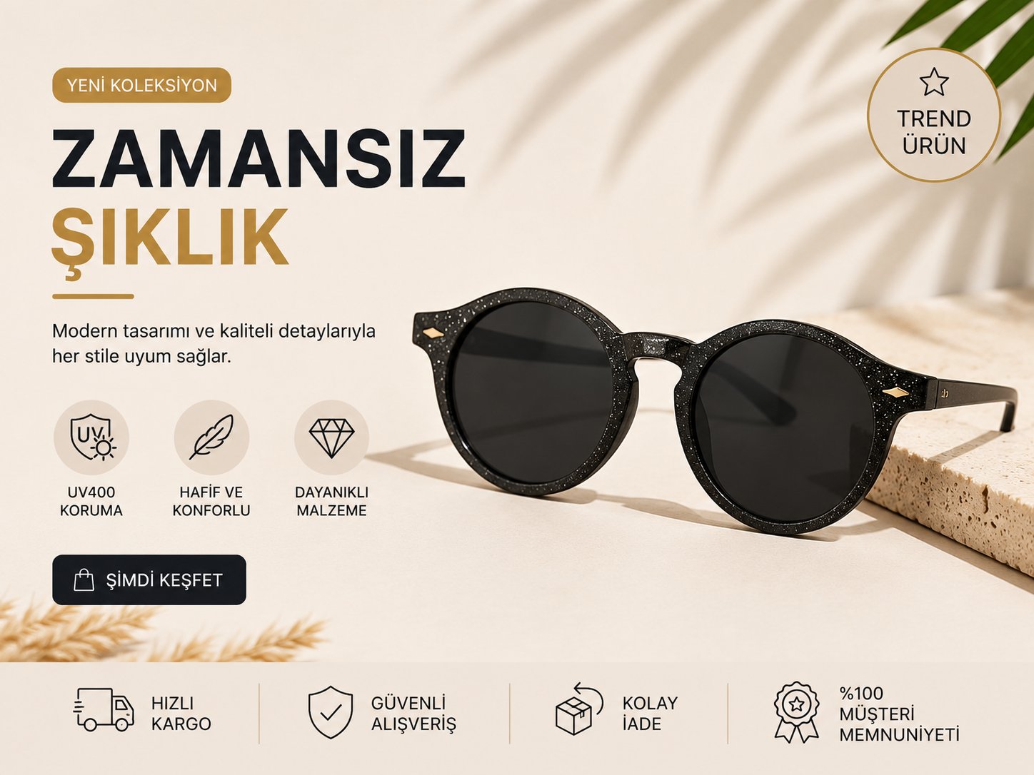 Çocuk Yuvarlak Güneş Gözlük - Simli Sİyah
