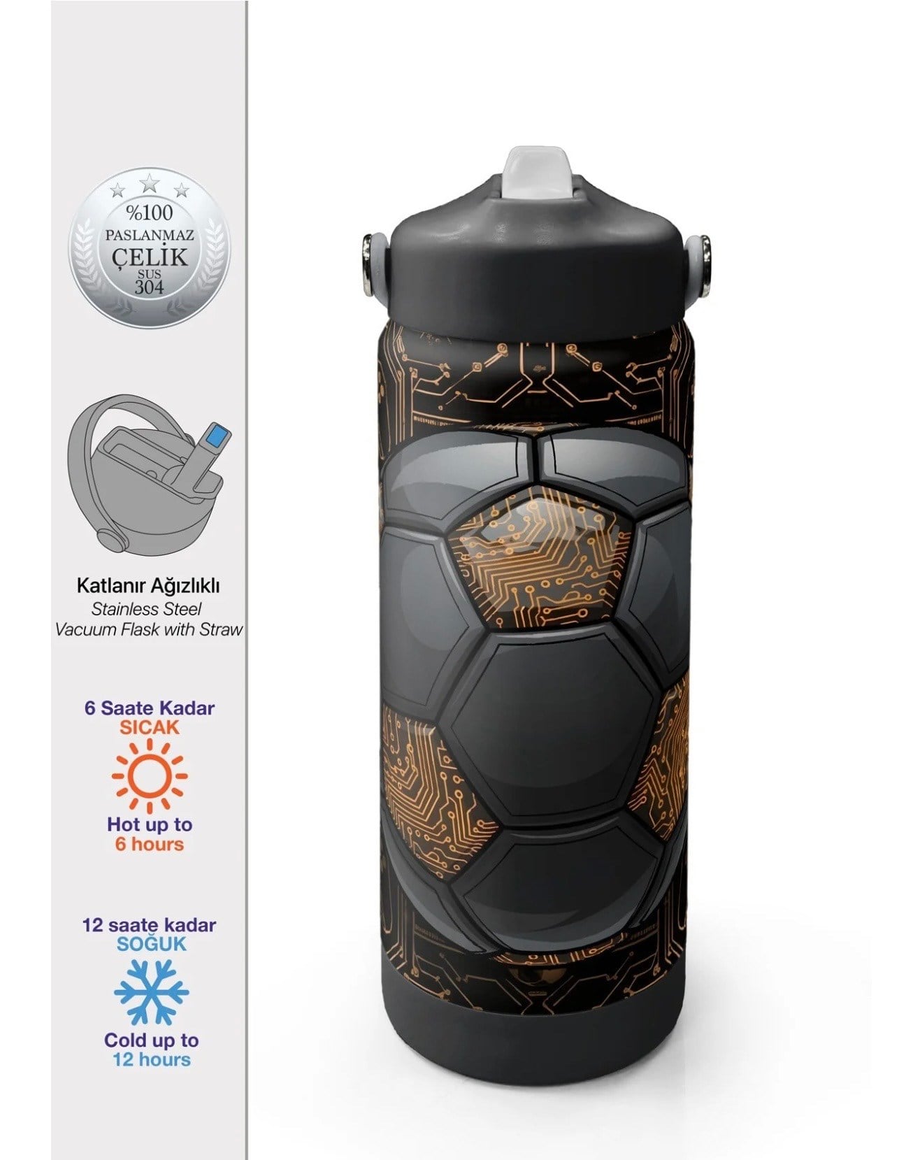 Coral High Futbol Desenli Katlanır Ağızlıklı Çelik Termos 650 ml 38317
