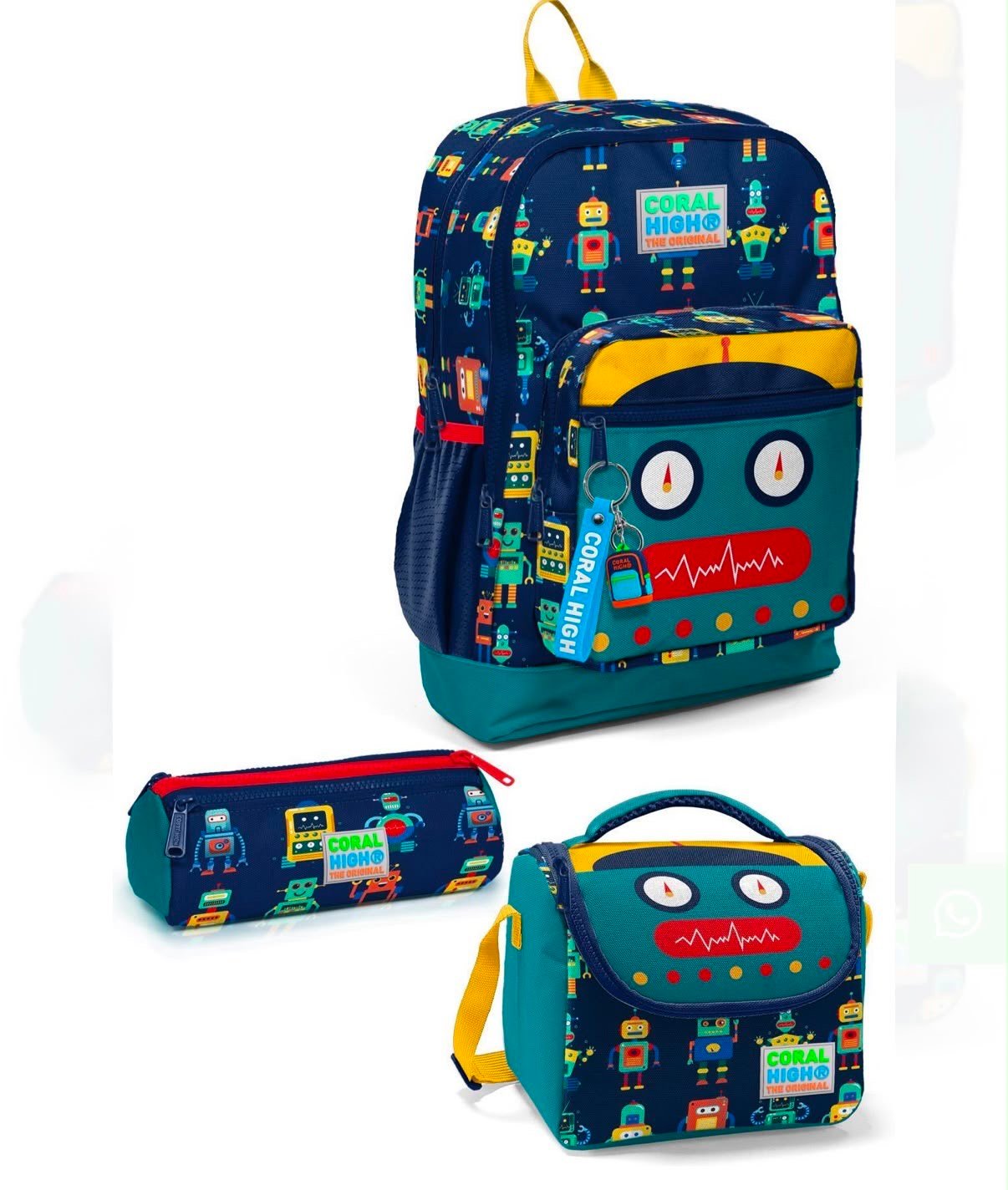 Coral High Kids Lacivert Çivit Robot Desenli 3'lü Okul Çanta Seti SET0123472
