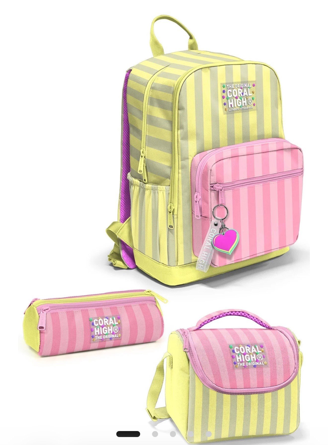 Coral High Pembe Sarı Çizgi Desenli 3'lü Okul Çanta Seti SET0133223
