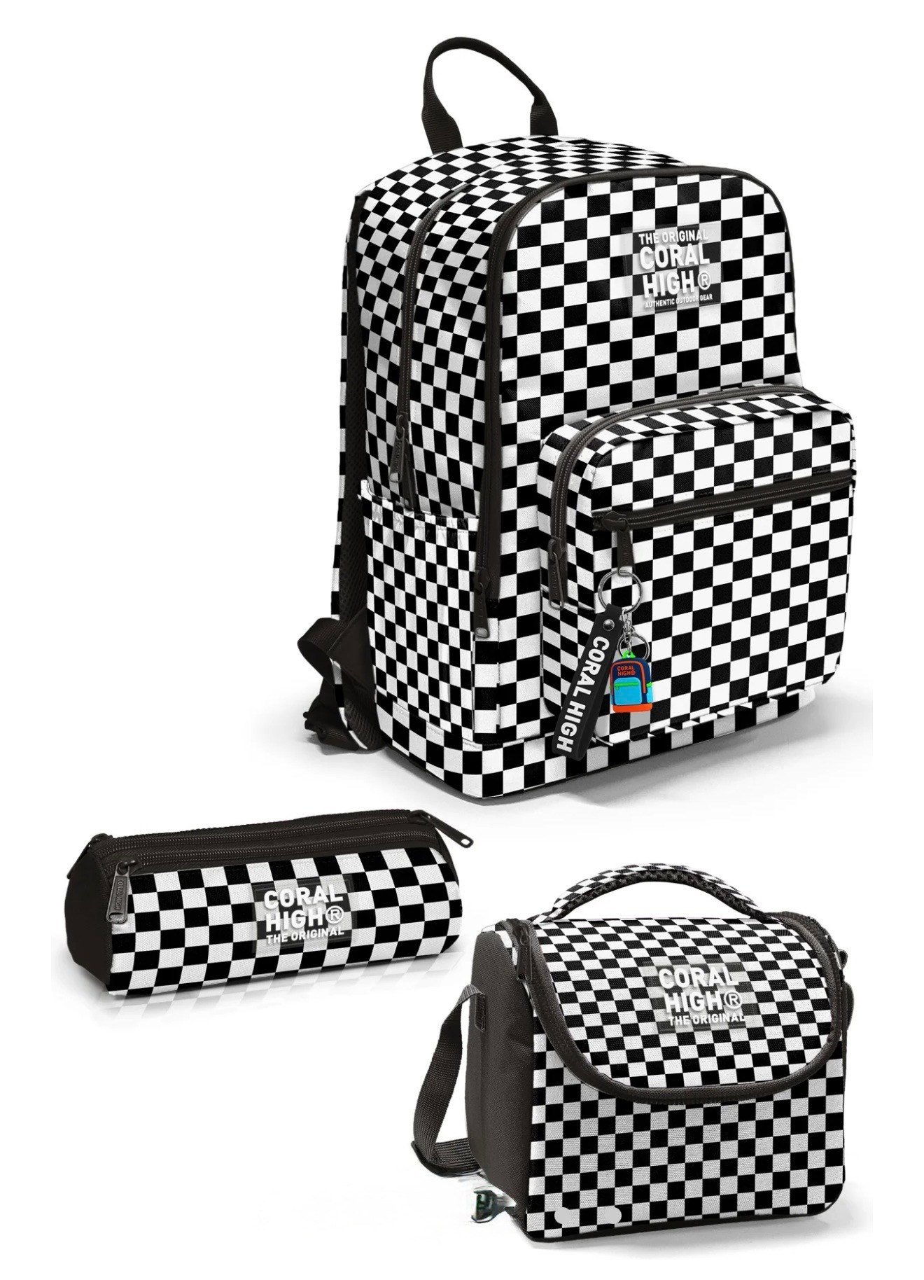 Coral High Siyah Beyaz Dama Desenli 3'lü Okul Çanta Seti SET0123677