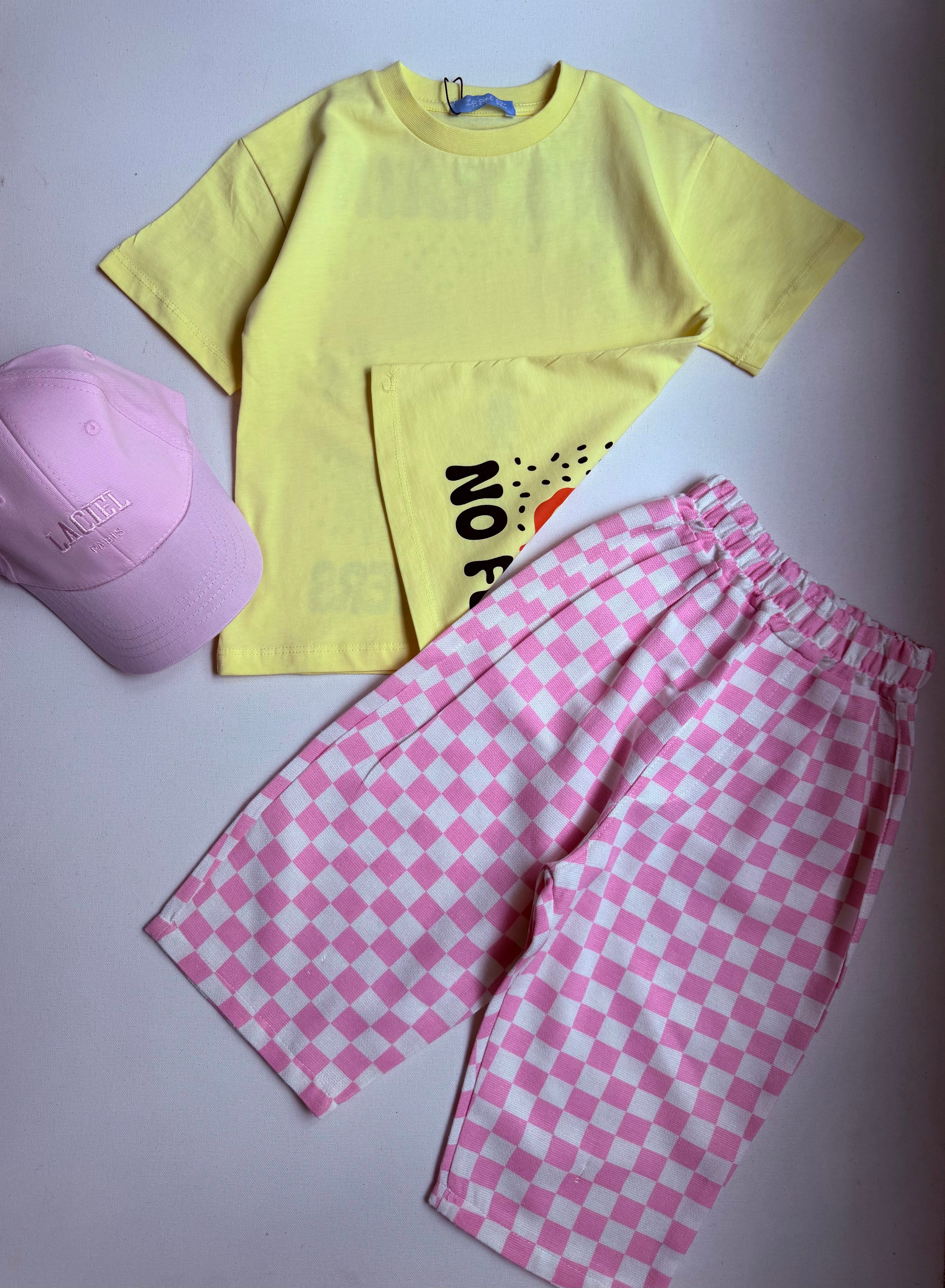 Damalı Balon Mevsimlik Pantolon - Pembe