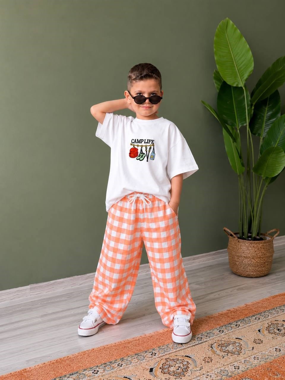 Damalı Unisex 2'li Takım - Turuncu