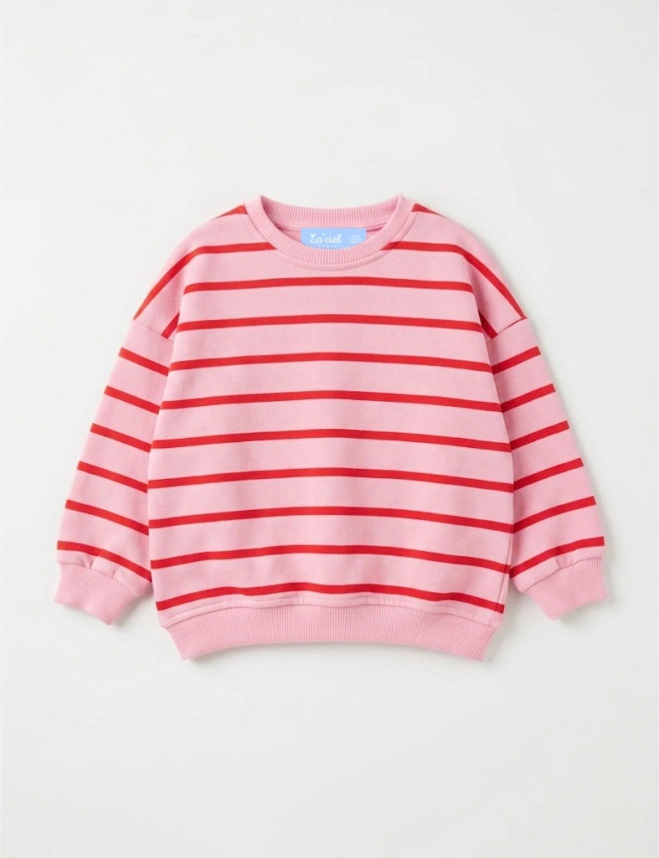 Kırmızı Çizgili Pembe Kız Çocuk Sweatshirt