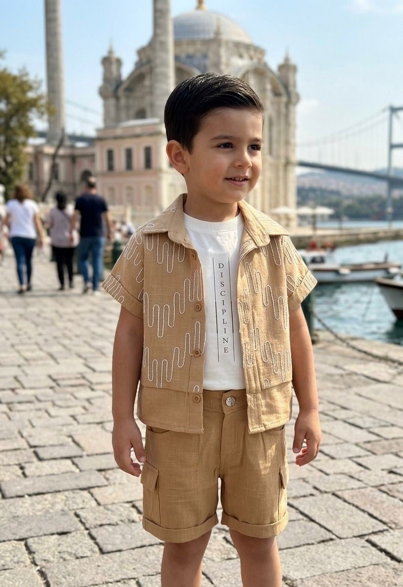 Kordon İşlemeli 3'lü Set - Bej