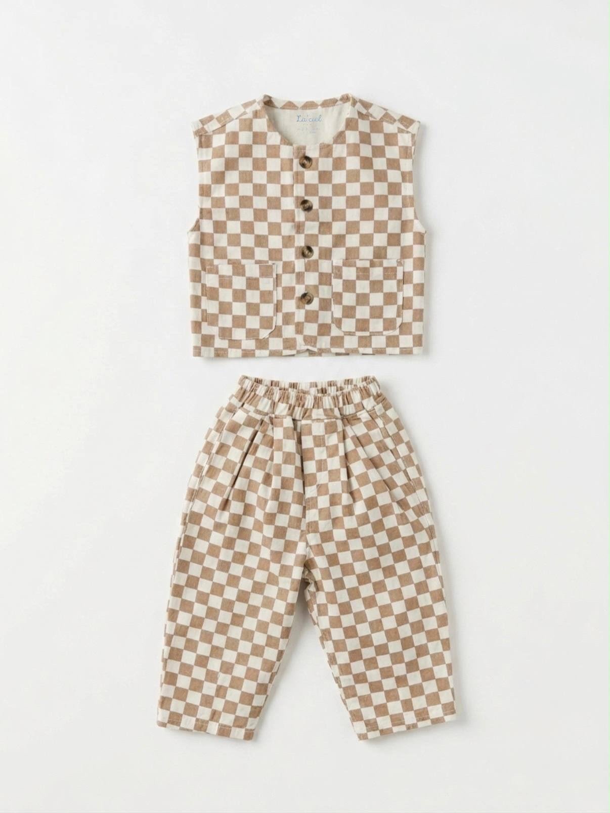 La'ciel Paris Damalı Unisex Yelek - Krem