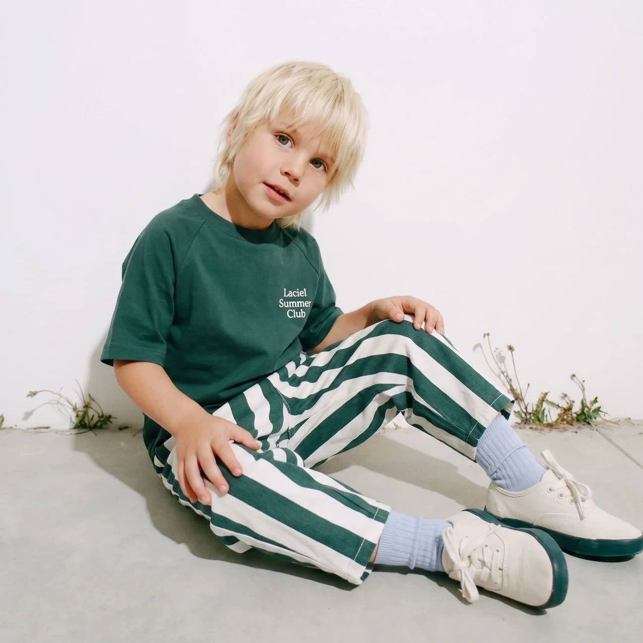 La'ciel Paris Kalın Çizgili Unisex Balon Pantolon - Yeşil