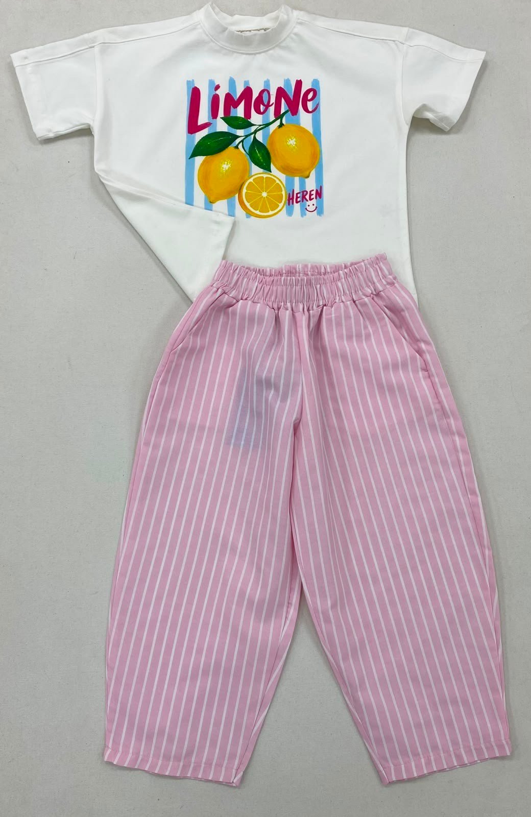 Lemon Baskılı Tshirt ve Pantolon 2'li Takım  - Pembe