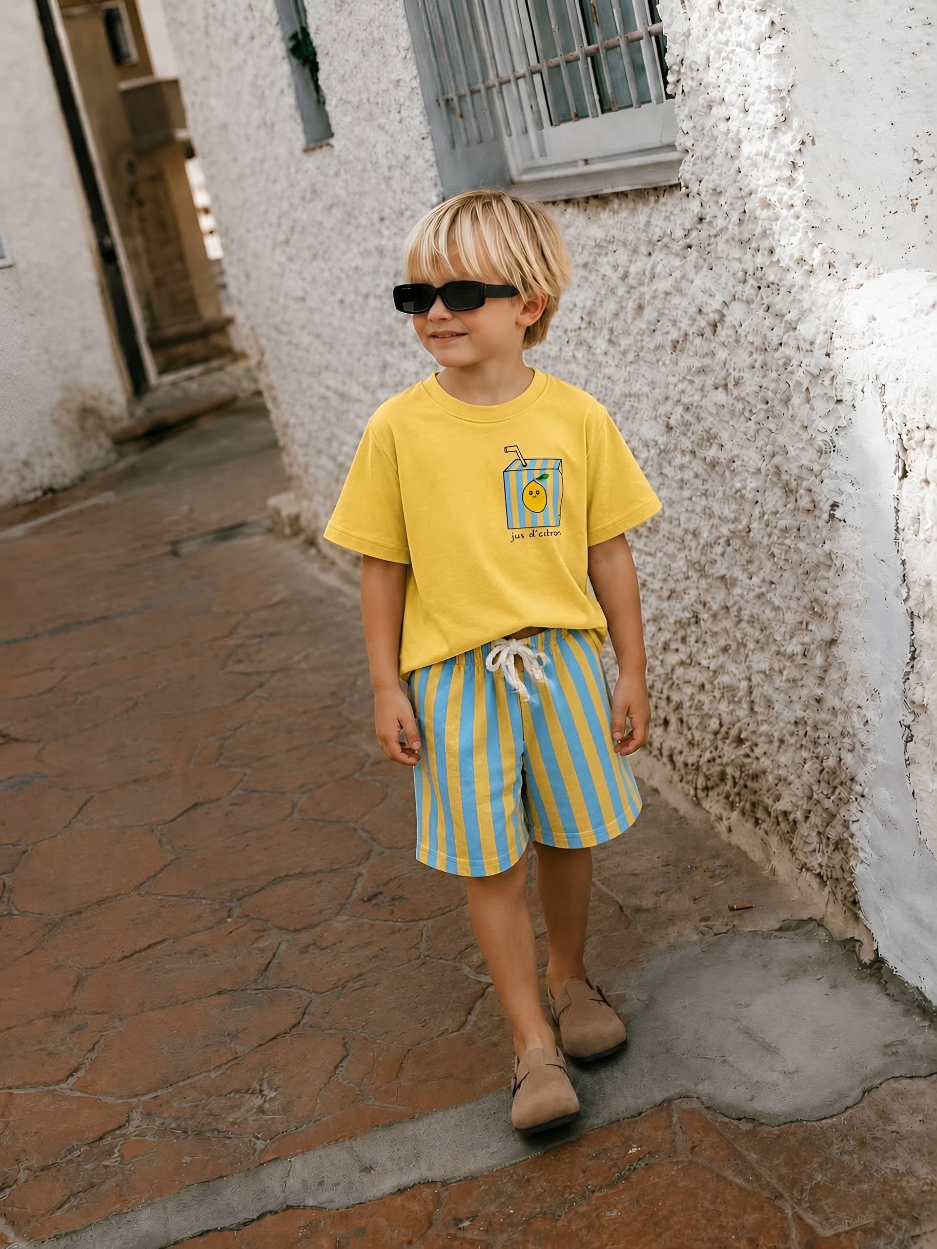 Lemon Unisex Çizgili 2'li Takım - Sarı
