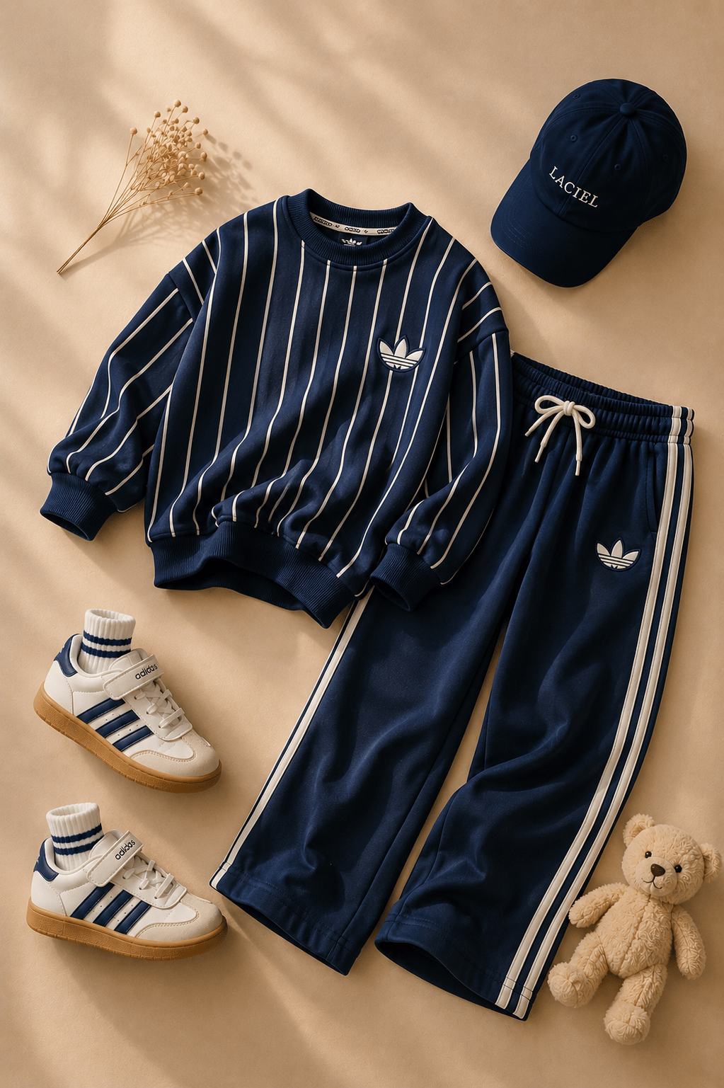 Logolu Çizgili Lacivert Unisex Çocuk Eşofman Takım