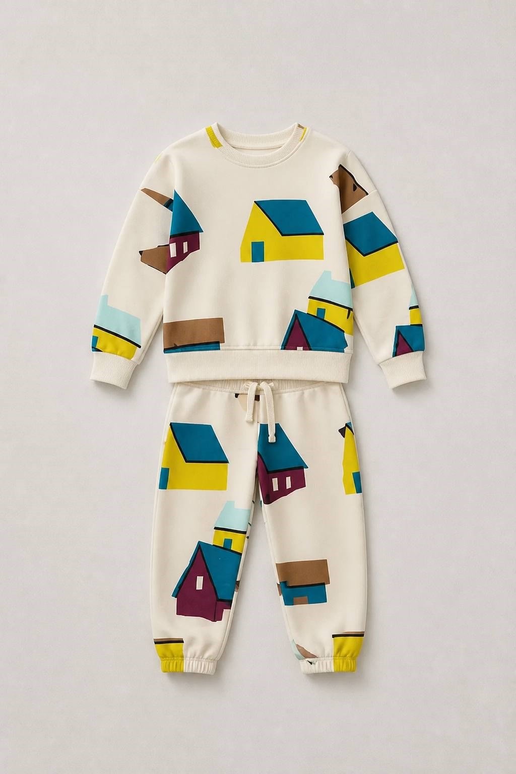 Tasarım Ev Baskılı  Unisex Eşofmanlı Takım - Ekru
