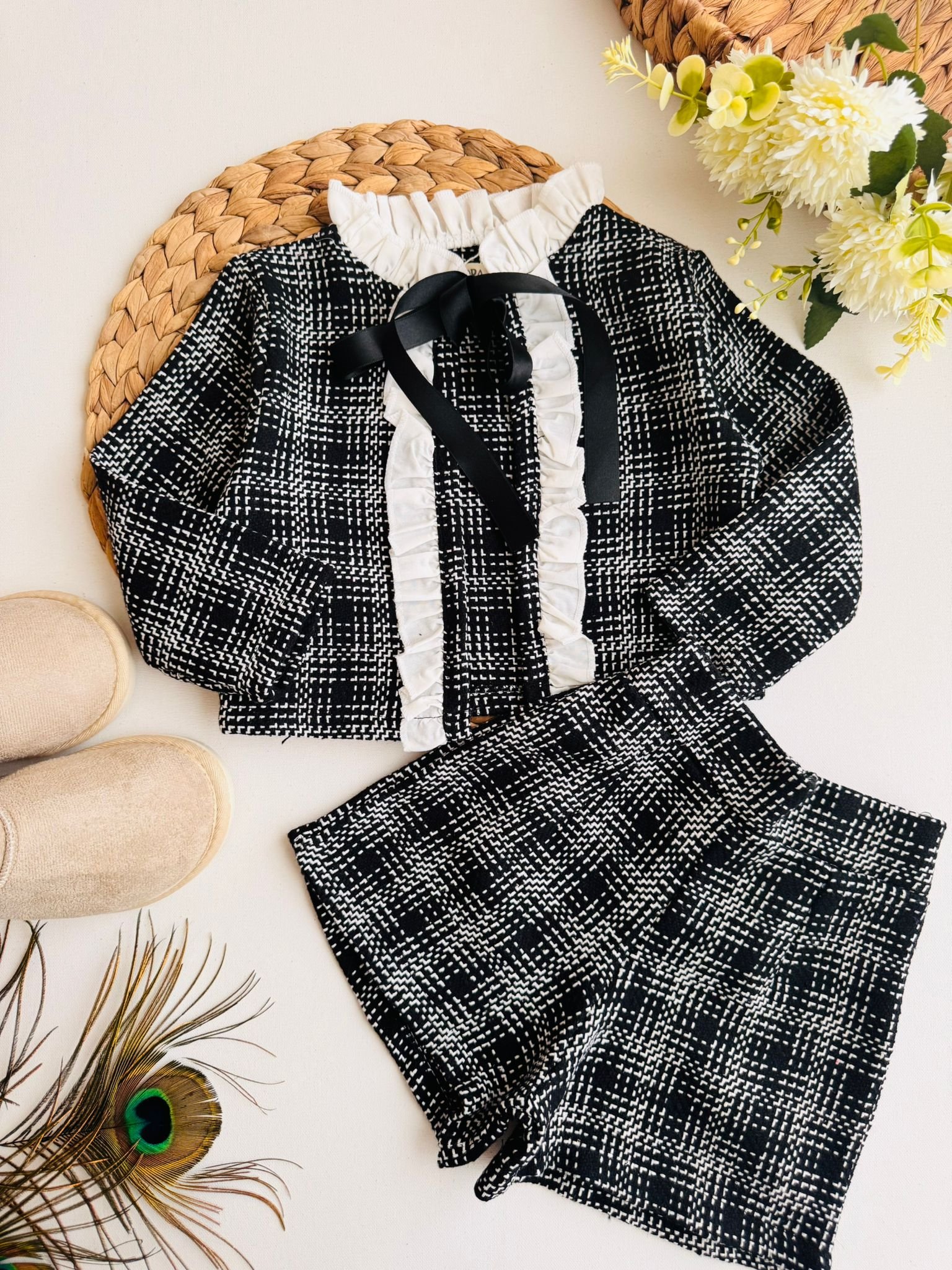 Tüvit Kumaş Şortlu Takım - Siyah 