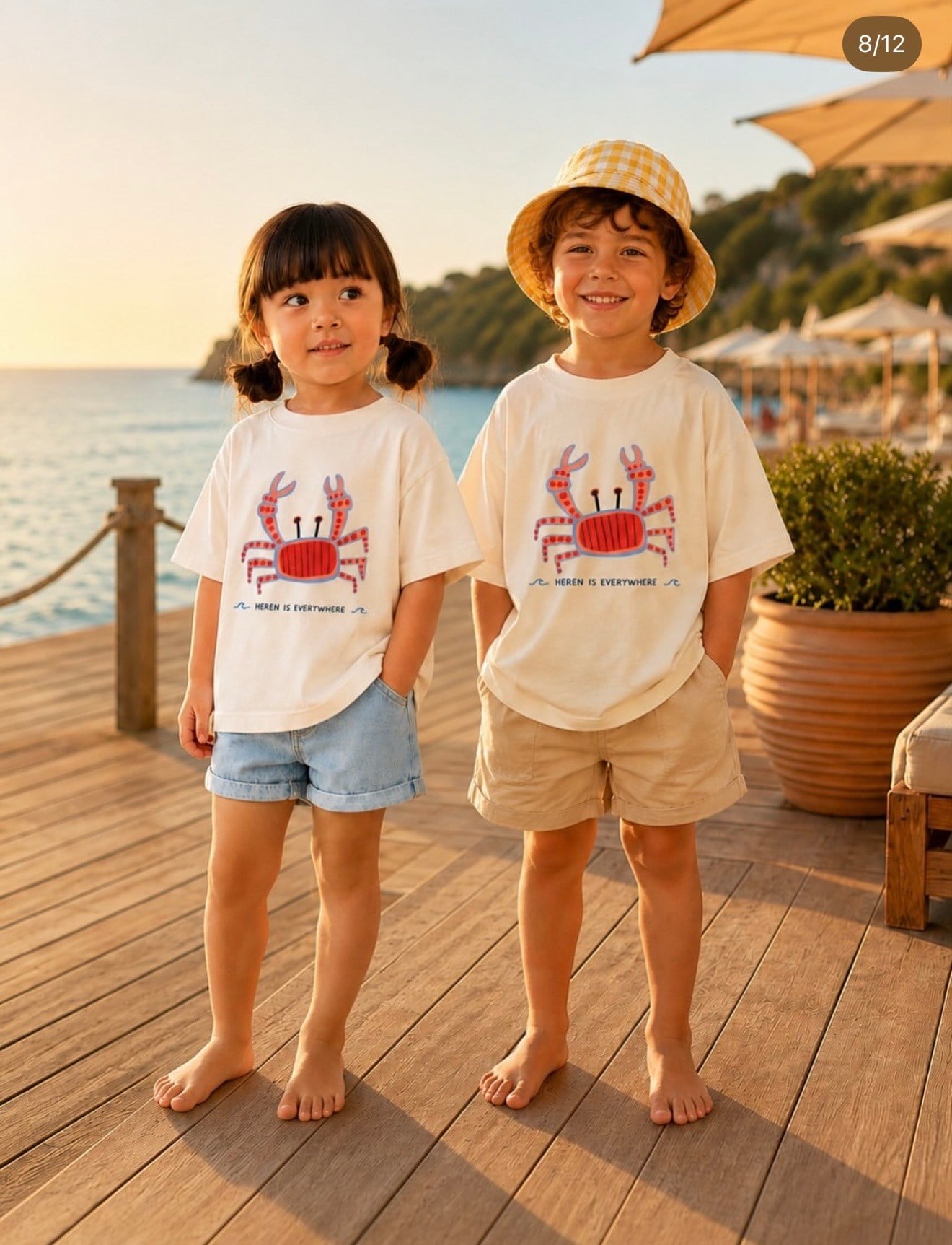 Unisex Yengeç Baskılı Oversize Tshirt  - Ekru