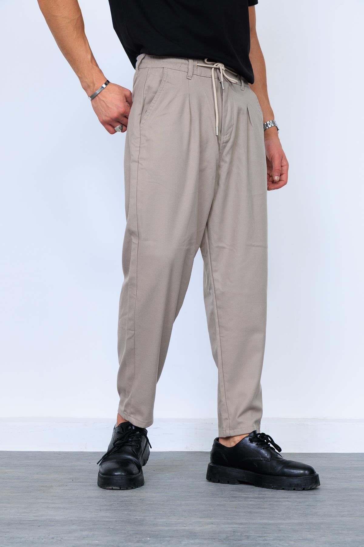 Bej Bağcıklı Pantolon