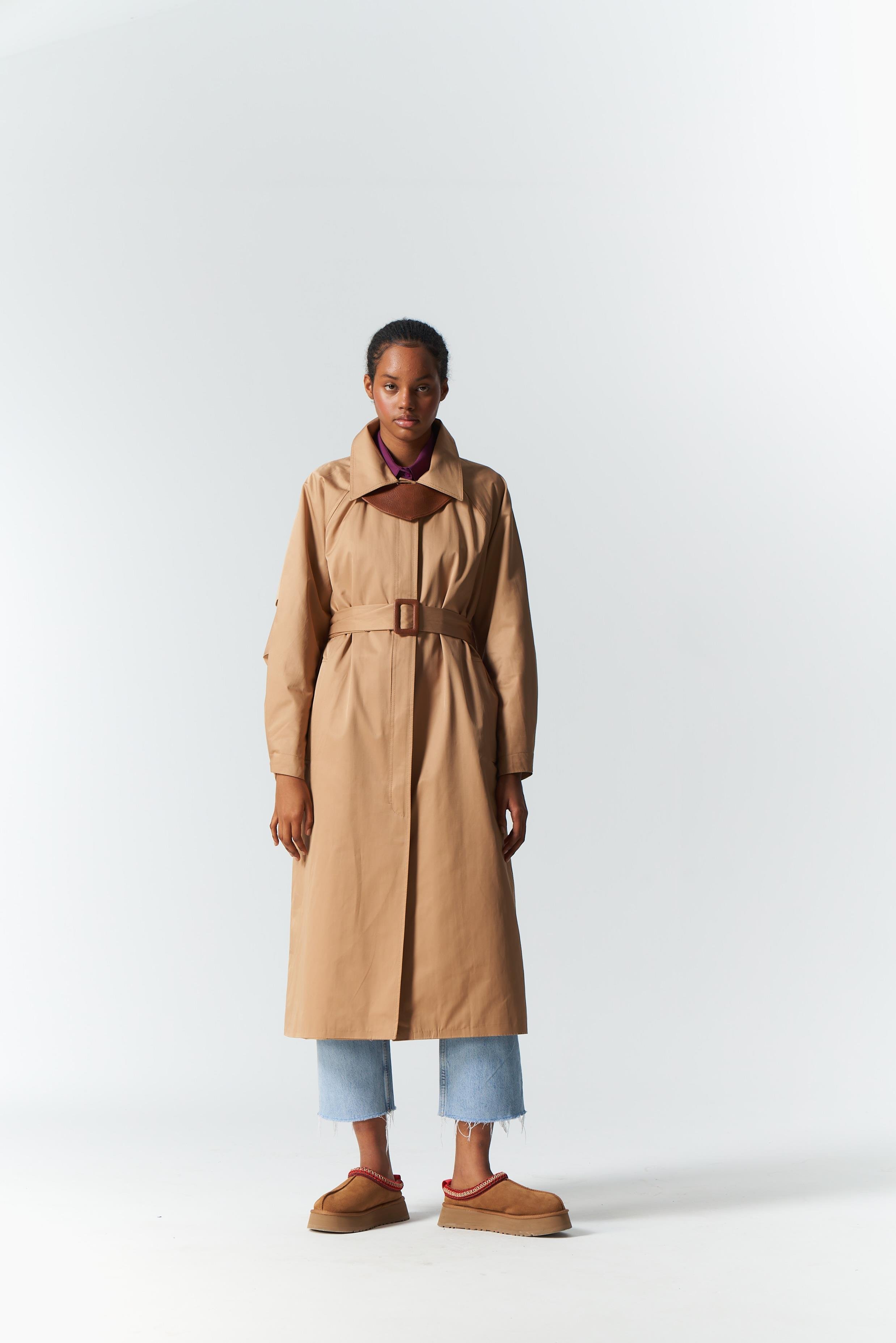 DERİ DETAY TRENCH COAT MOCHA