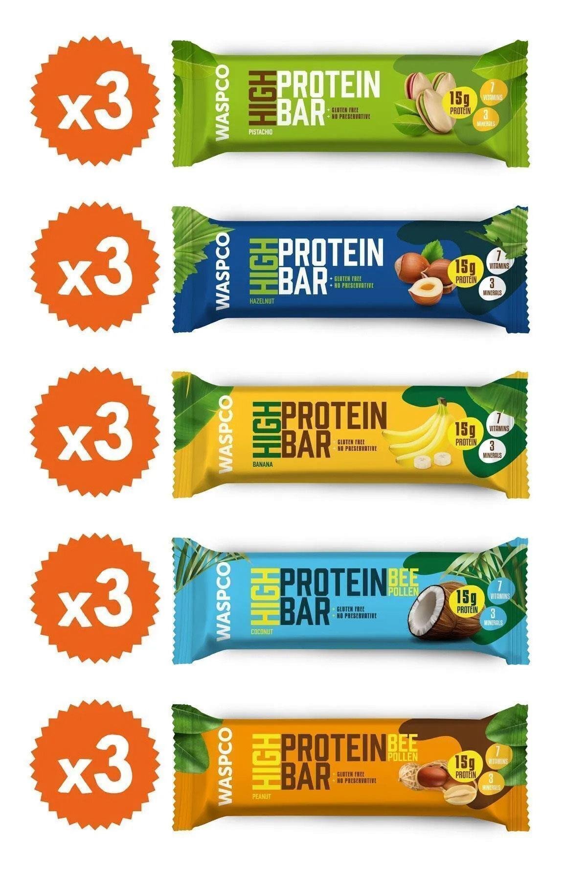 Yüksek Protein Bar 50g Karma Kutu 15 Adet (5 Çeşit)