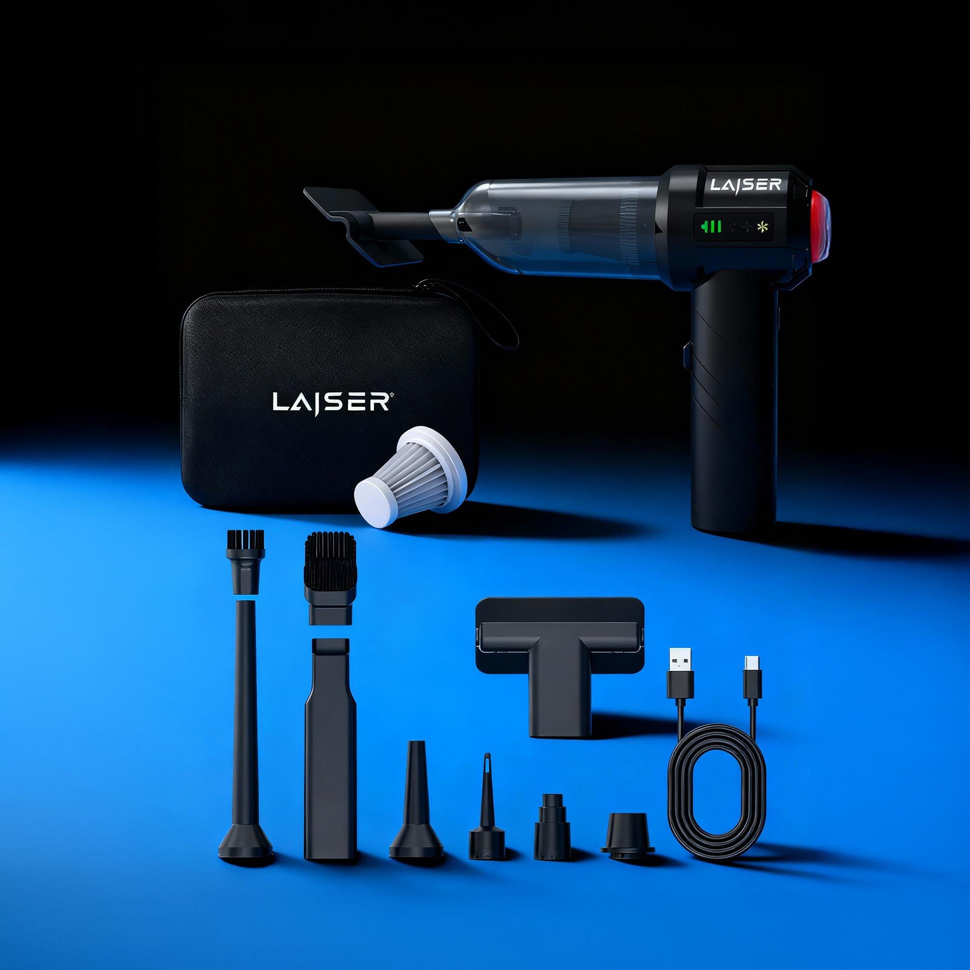  Laiser Mini, Katlanabilir LED Ekranlı 17.000 PA 3ın1 Çekme-Vakum-Üfleme Özellikli Şarjlı Araç Süpürgesi