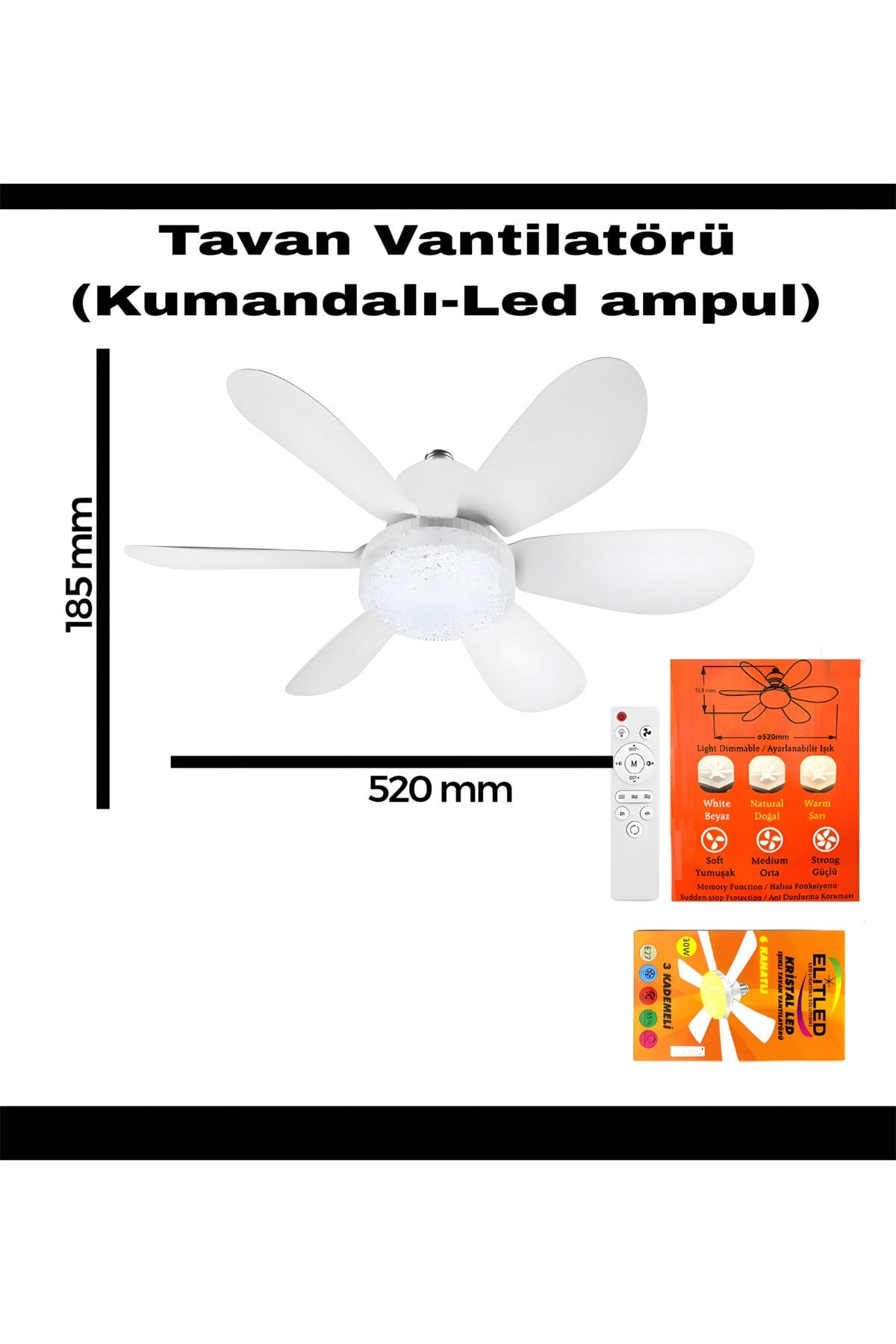 Bychie Dextel Tavan Vantilatörü LED ampullü kumandalı vantilatör 30W hız kademe ayarlı- BEYAZ