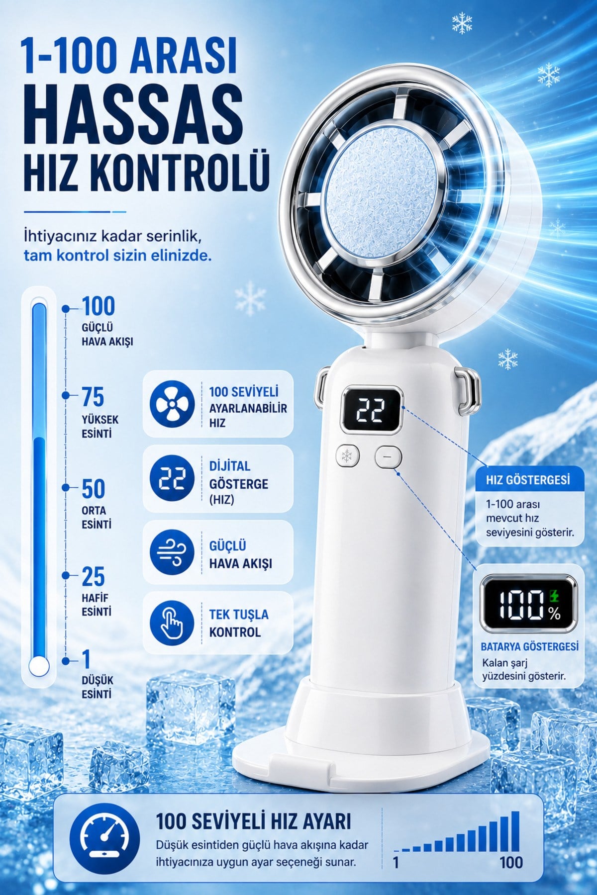 Bychie Okmore AY11 El tipi mini Fan- Beyaz