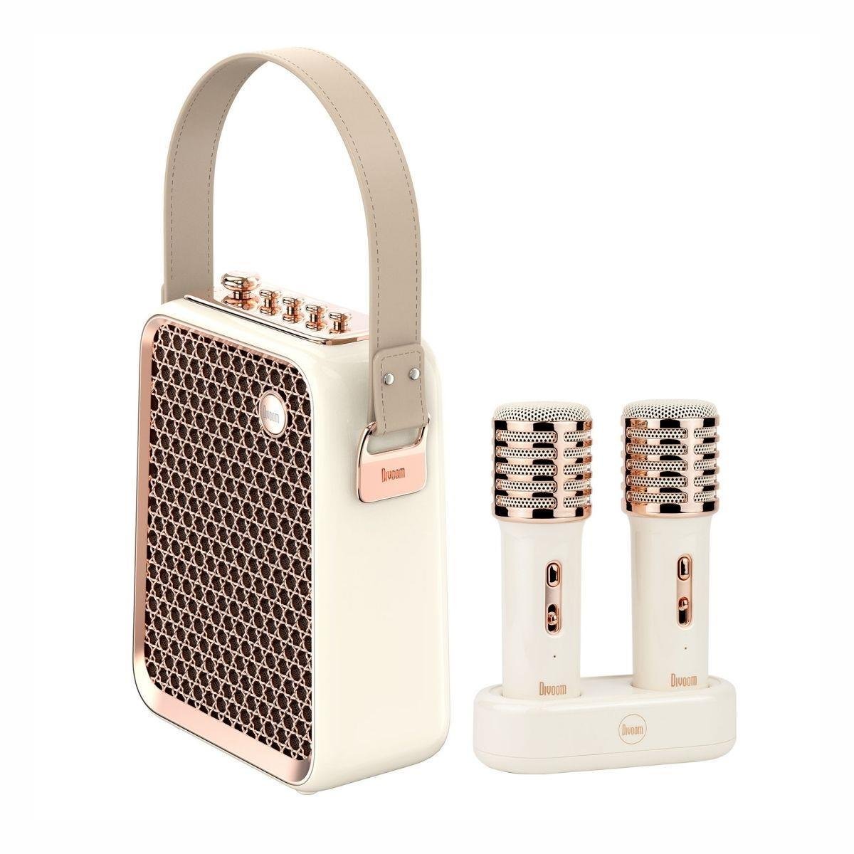 Divoom SongBird-HQ Beyaz Çift Karaoke Mikrofonlu Bluetooth Hoparlör-Dekor
