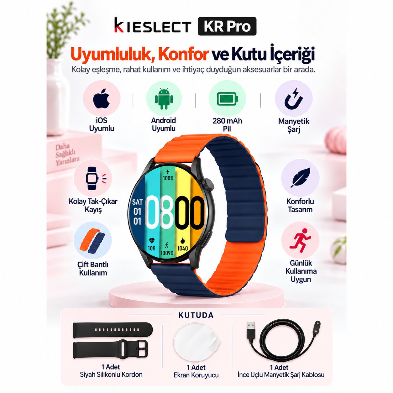 Kieslect KR Pro Amoled Ekranlı Arama Özellikli Akıllı Saat