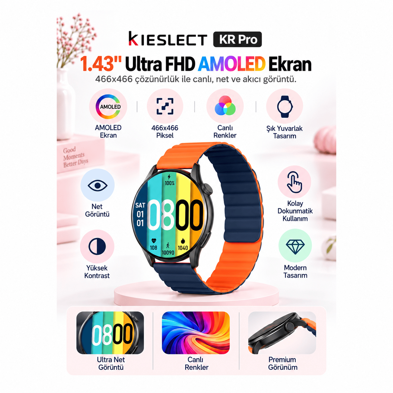 Kieslect KR Pro Amoled Ekranlı Arama Özellikli Akıllı Saat