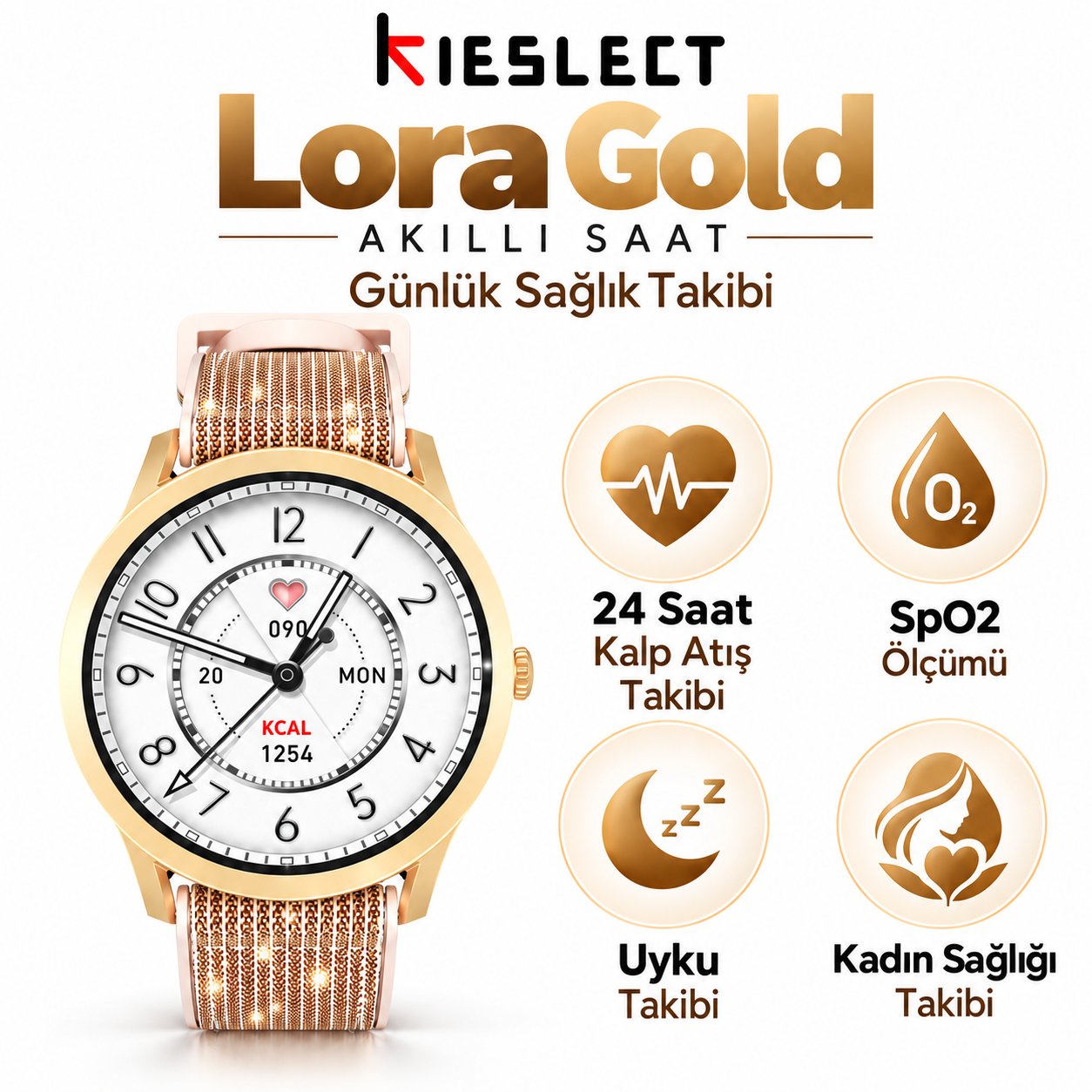 Kieslect Lora Gold Sesli Asistan ve Arama Özellikli Akıllı Saat