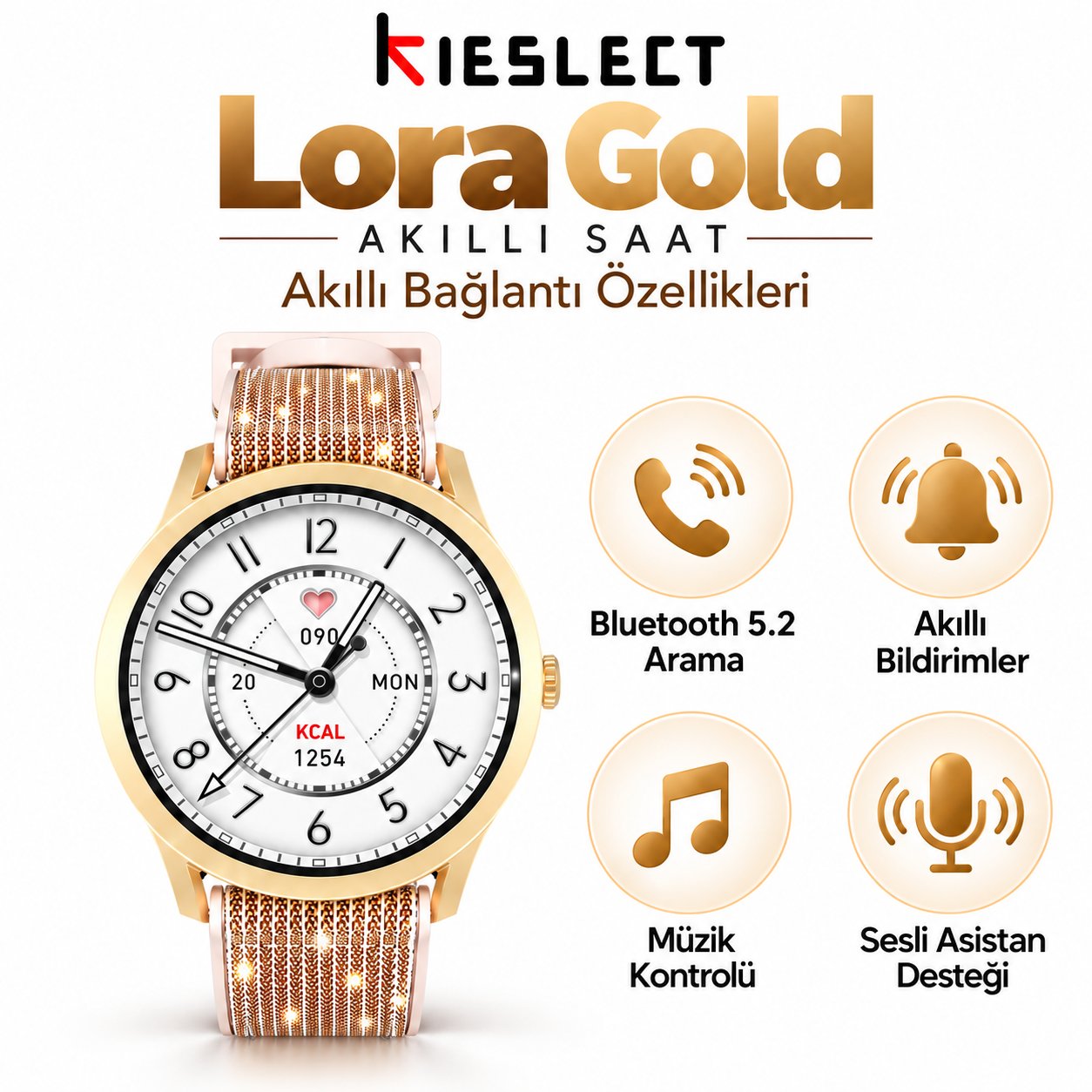 Kieslect Lora Gold Sesli Asistan ve Arama Özellikli Akıllı Saat