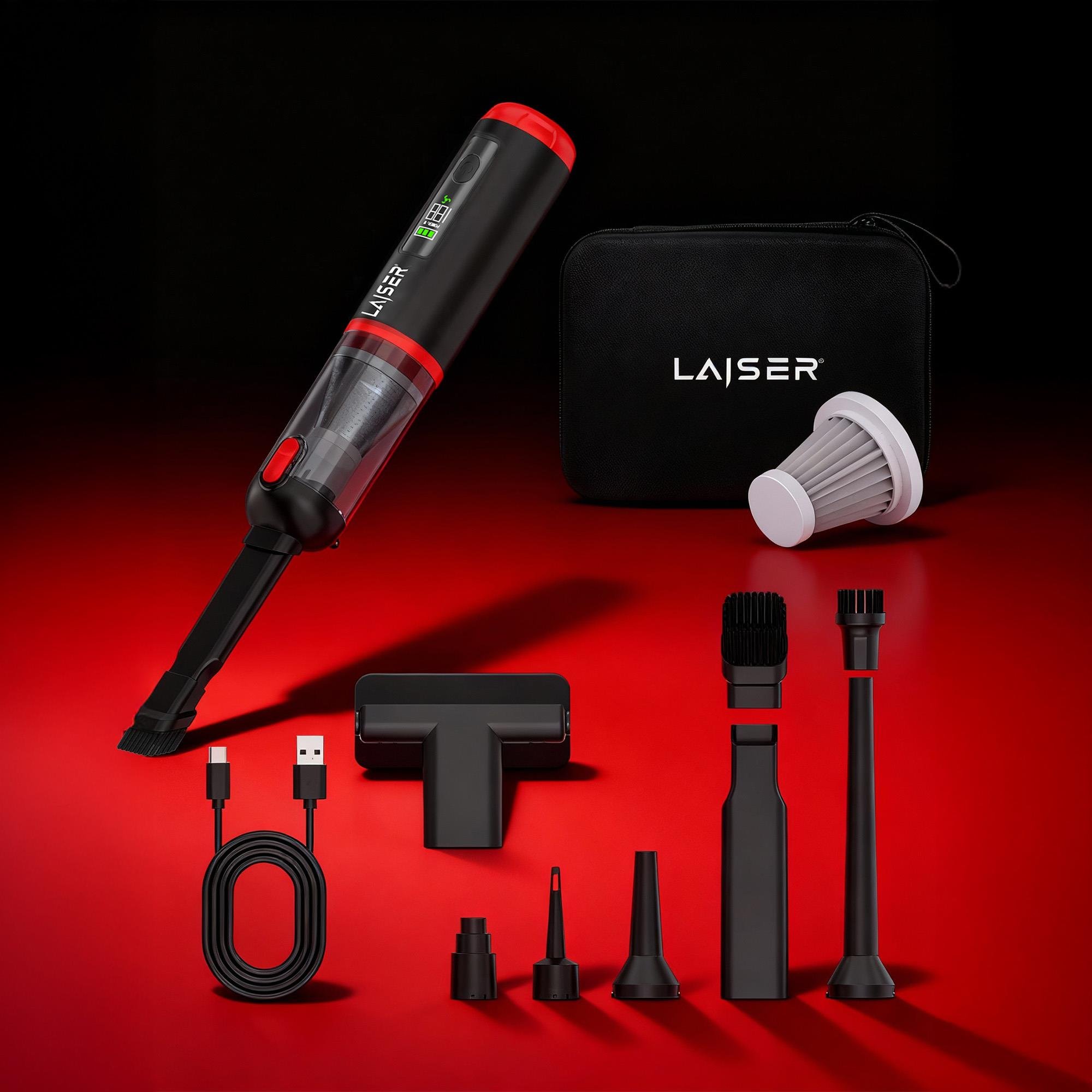 Laiser Kompakt LED Ekranlı 17.000 PA 3ın1 Çekme-Vakum-Üfleme Özellikli Şarjlı Araç Süpürgesi