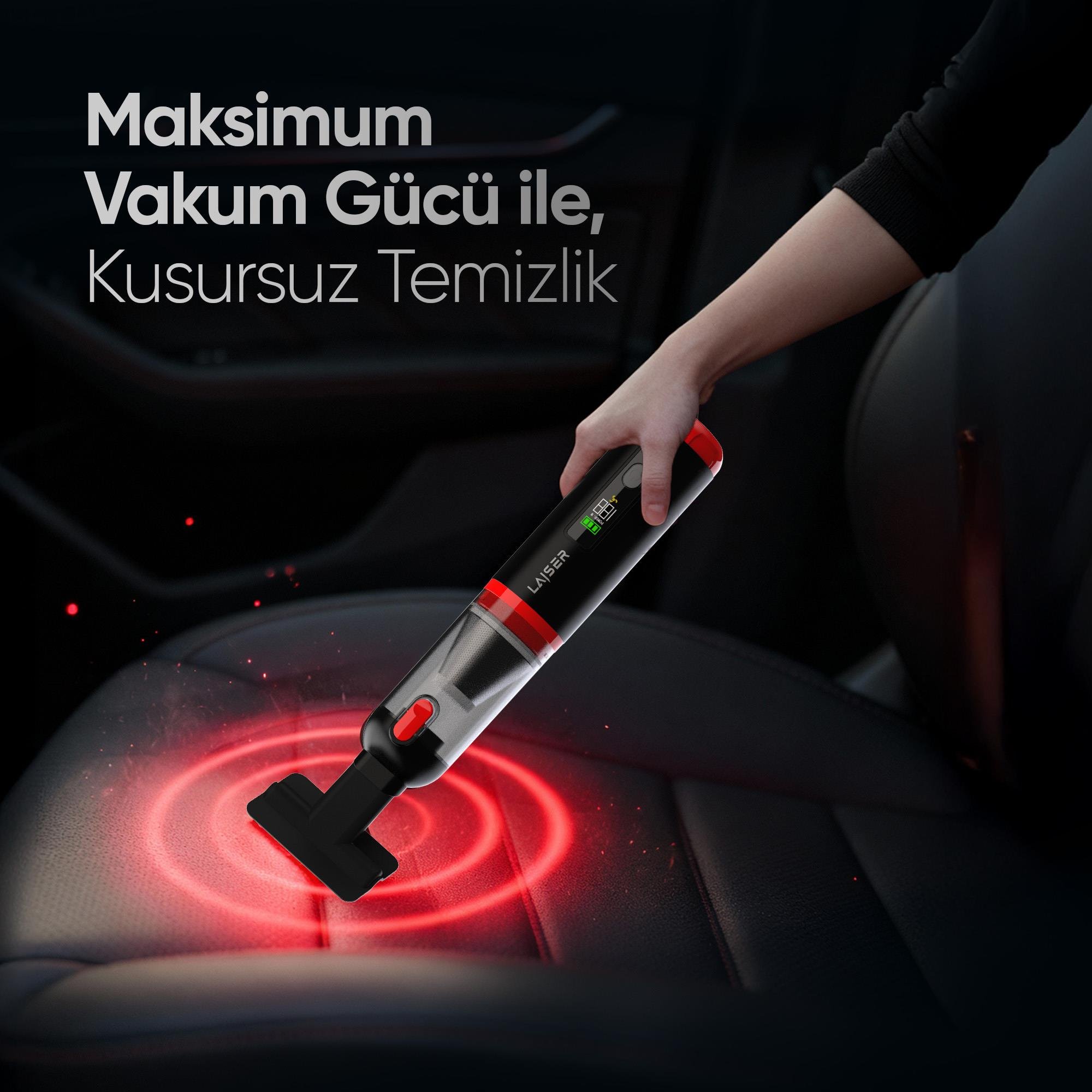 Laiser Kompakt LED Ekranlı 17.000 PA 3ın1 Çekme-Vakum-Üfleme Özellikli Şarjlı Araç Süpürgesi