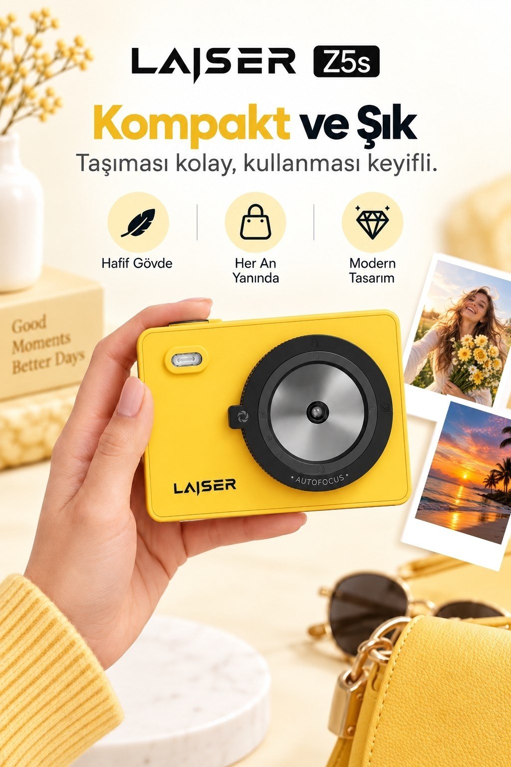 Laiser Z5s İnstant Kamera ve Fotoğraf Yazıcısı - Şipşak Fotoğraf Makinesi - Sarı