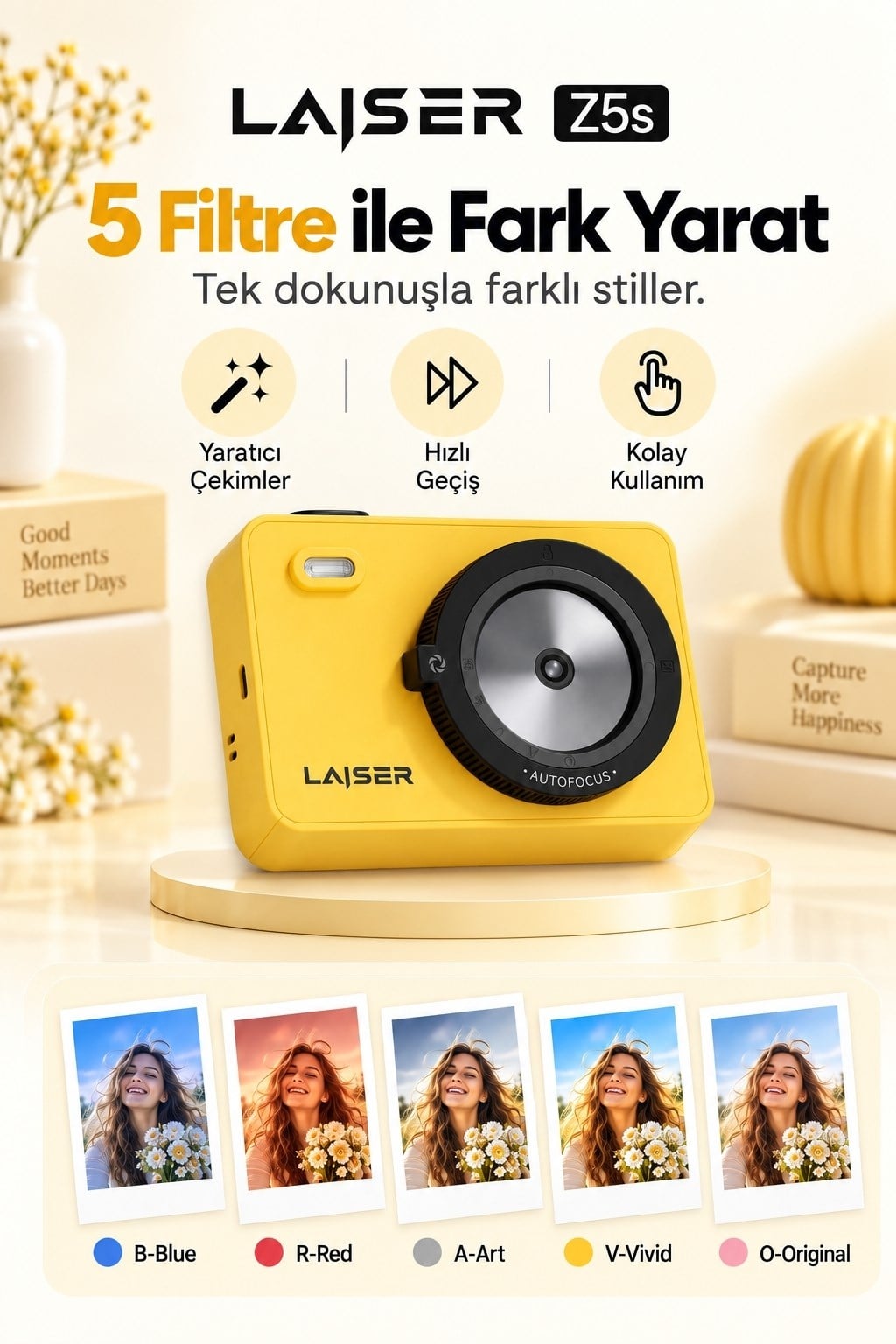 Laiser Z5s İnstant Kamera ve Fotoğraf Yazıcısı - Şipşak Fotoğraf Makinesi - Sarı