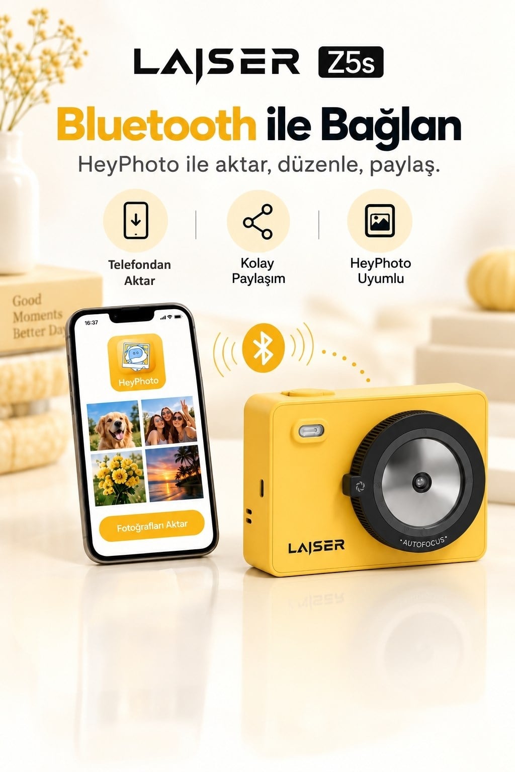 Laiser Z5s İnstant Kamera ve Fotoğraf Yazıcısı - Şipşak Fotoğraf Makinesi - Sarı