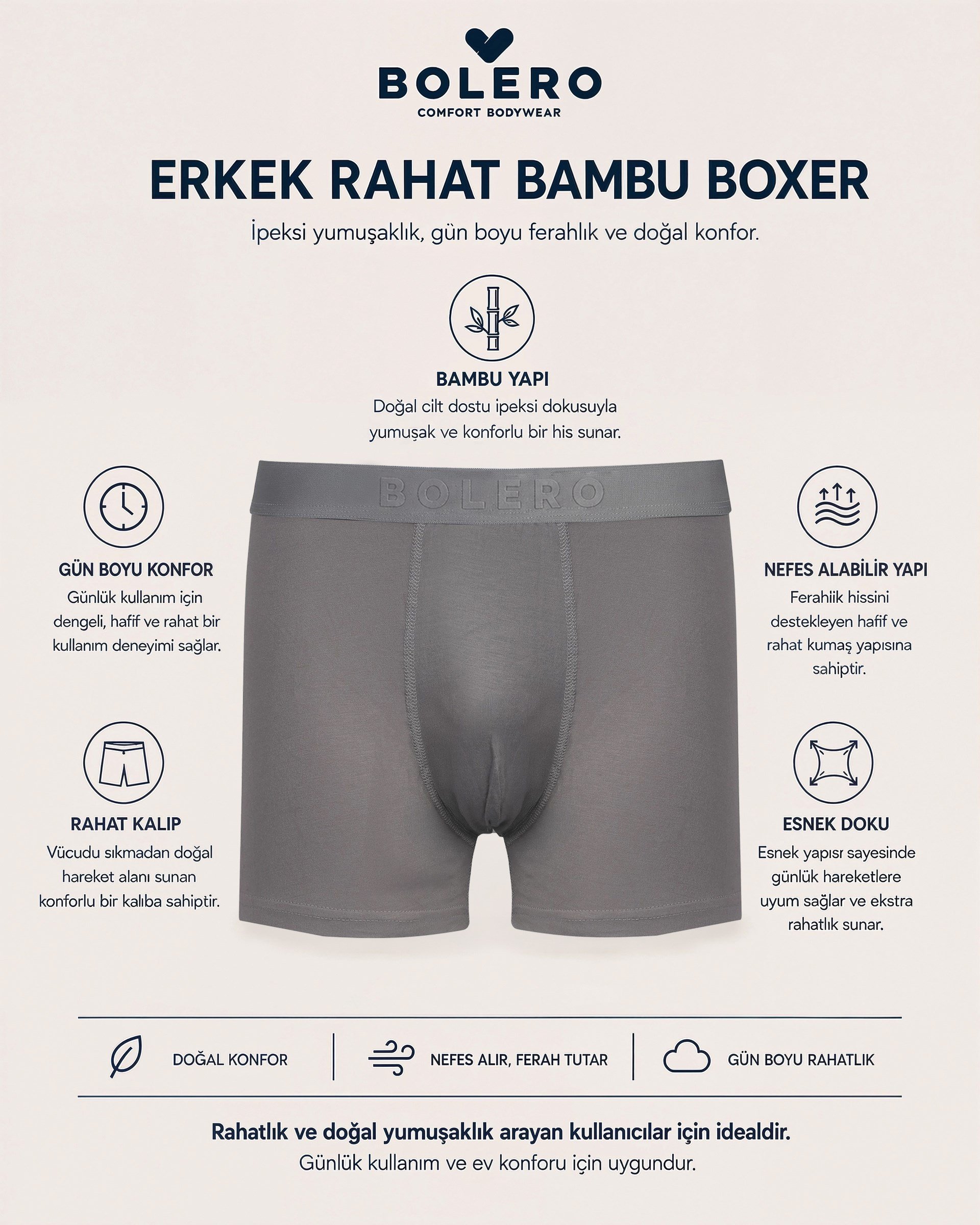  Erkek Bambu Boxer Füme 