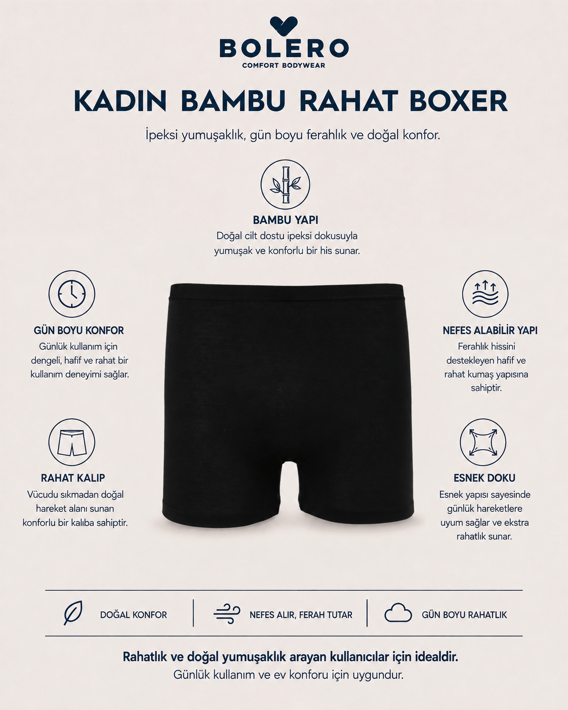  Kadın Bambu Boxer Siyah
