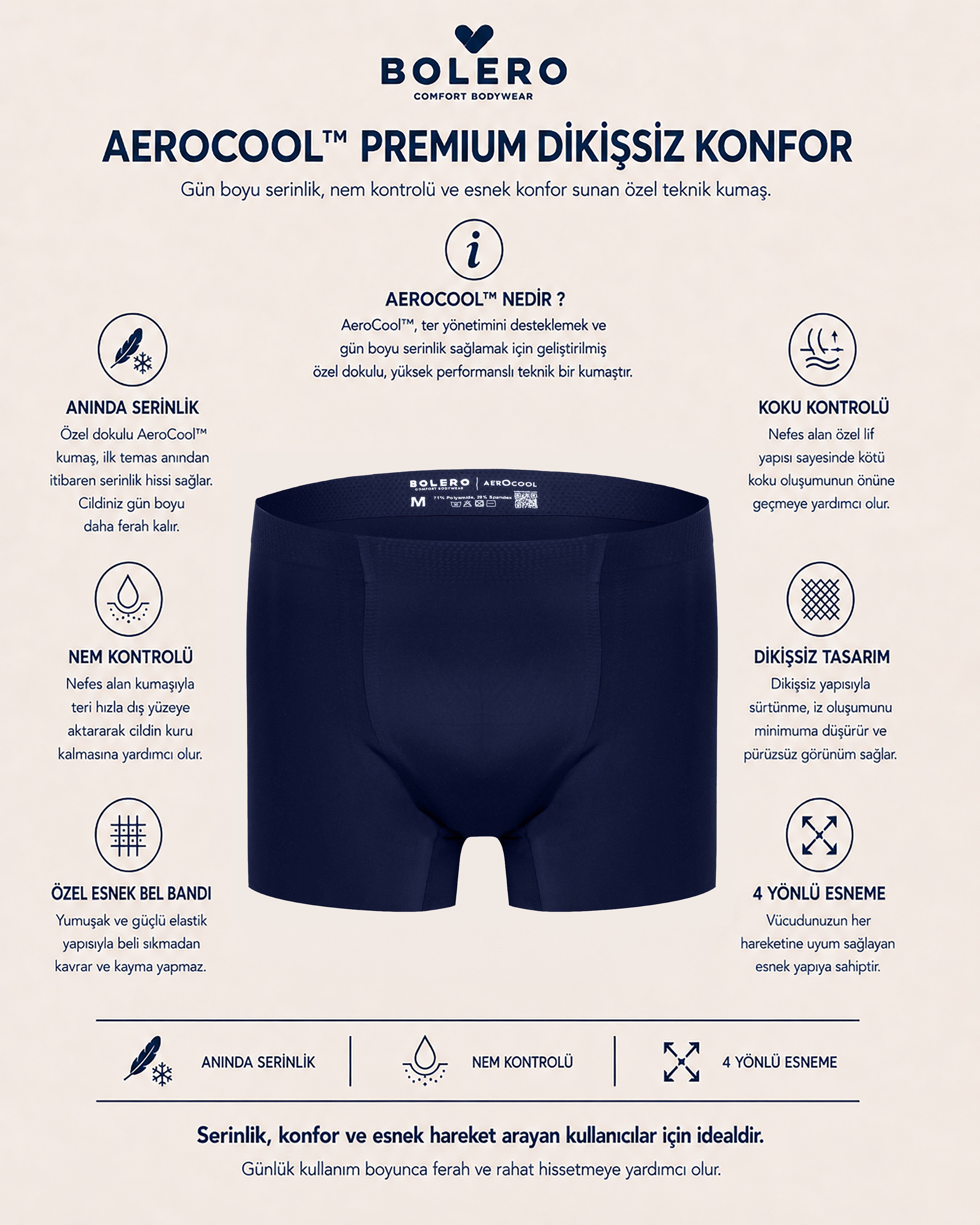 Aerocool Erkek Dikişsiz Boxer Lacivert